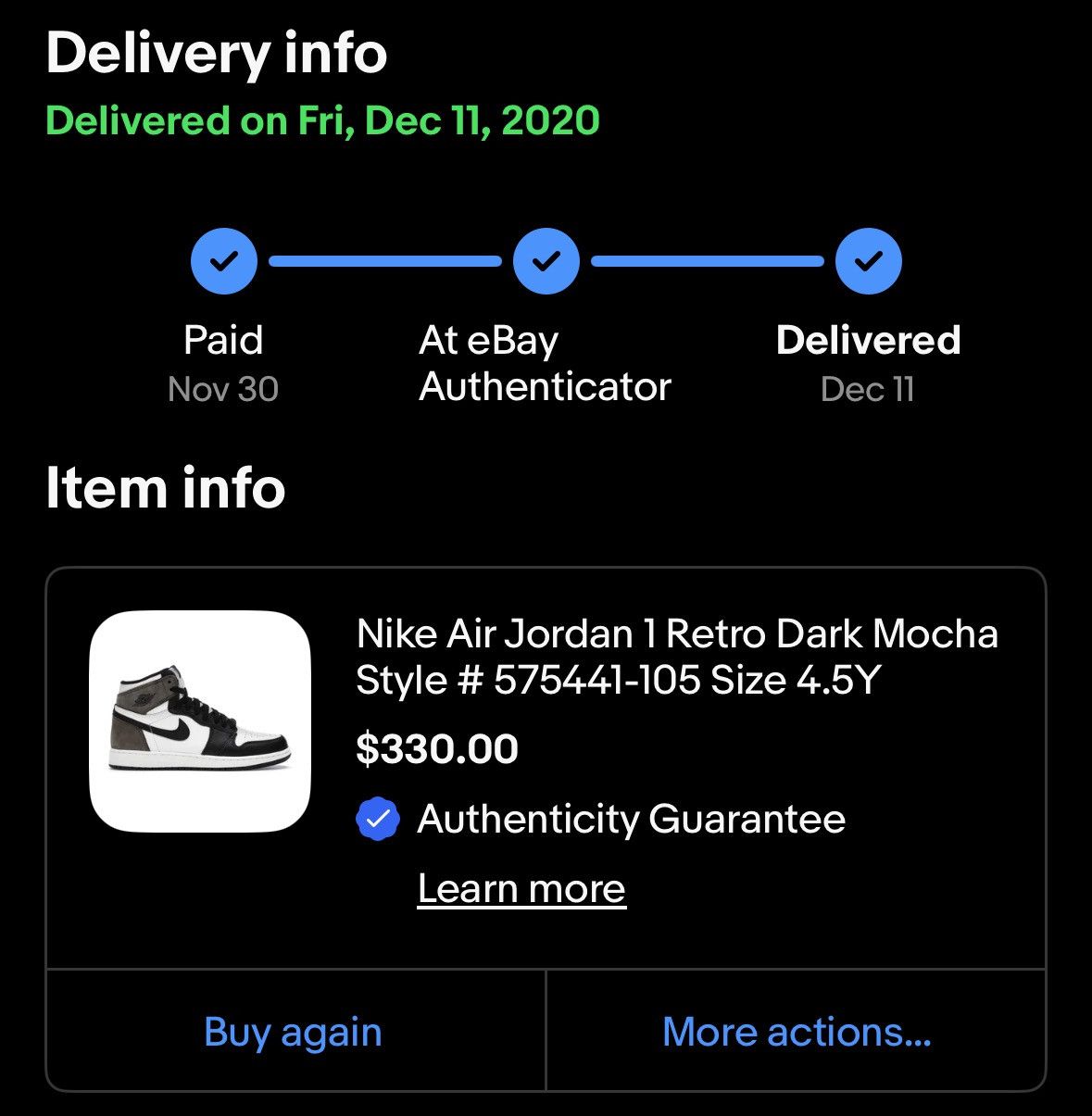 Jordan Brand Air Jordan 1 Retro High OG GS “Dark Mocha” Size US 6 / IT 36 - 11 Thumbnail