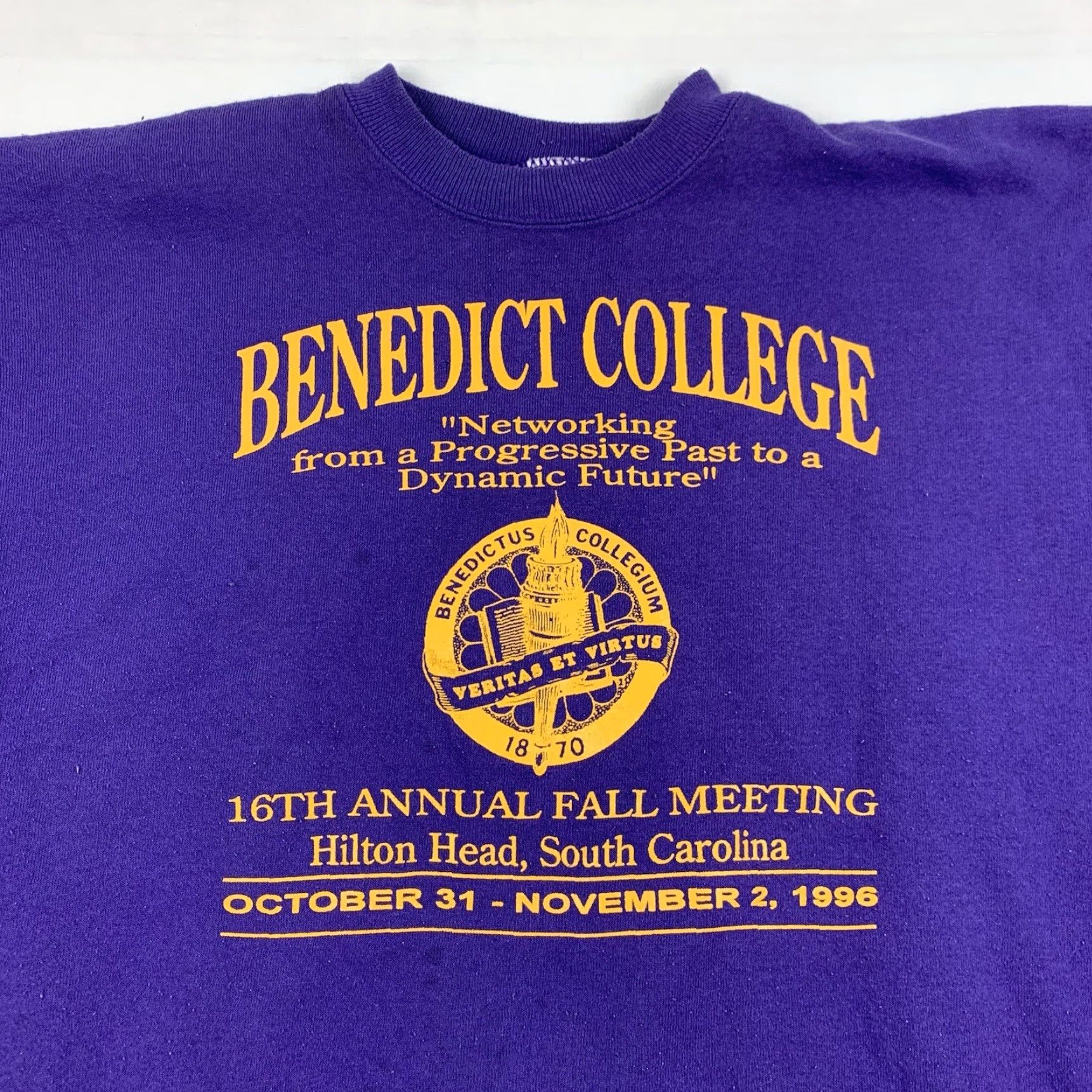 Hanes VINTAGE Benedict College Sweatshirt Men's XL Purple College 90s School Pullover Size US XL / EU 56 / 4 - 2 Thumbnail