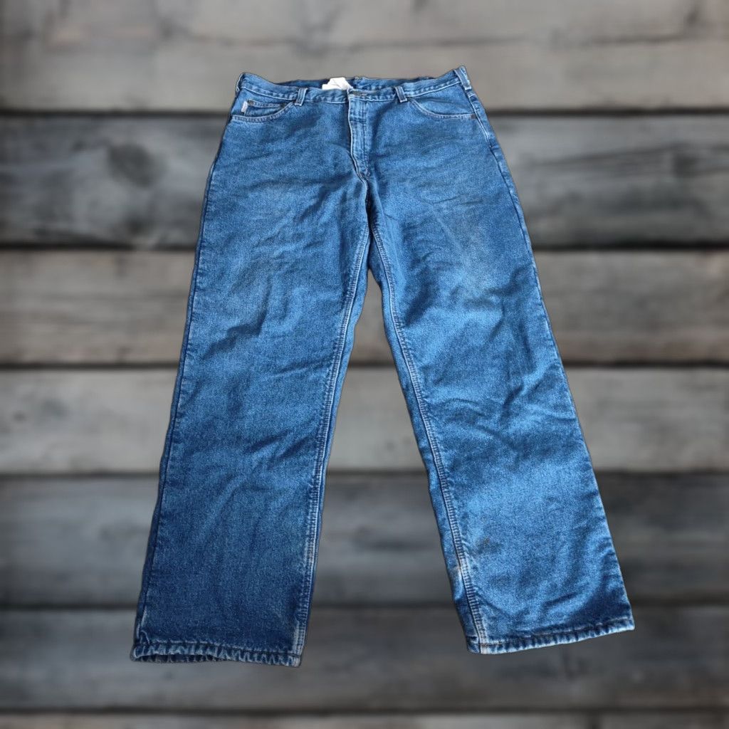 Carhartt VINTAGE Carhartt Jeans Men 40X32 Blue Denim Lined Relaxed Straight B155 DST Workwear Mens Size US 40 / EU 56 - 1 Thumbnail