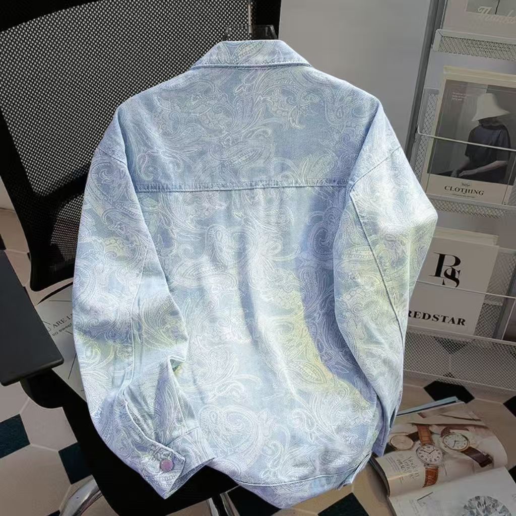 Vintage Light Blue Paisley Jacquard Denim Jacket Size M Size US M / EU 48-50 / 2 - 2 Thumbnail