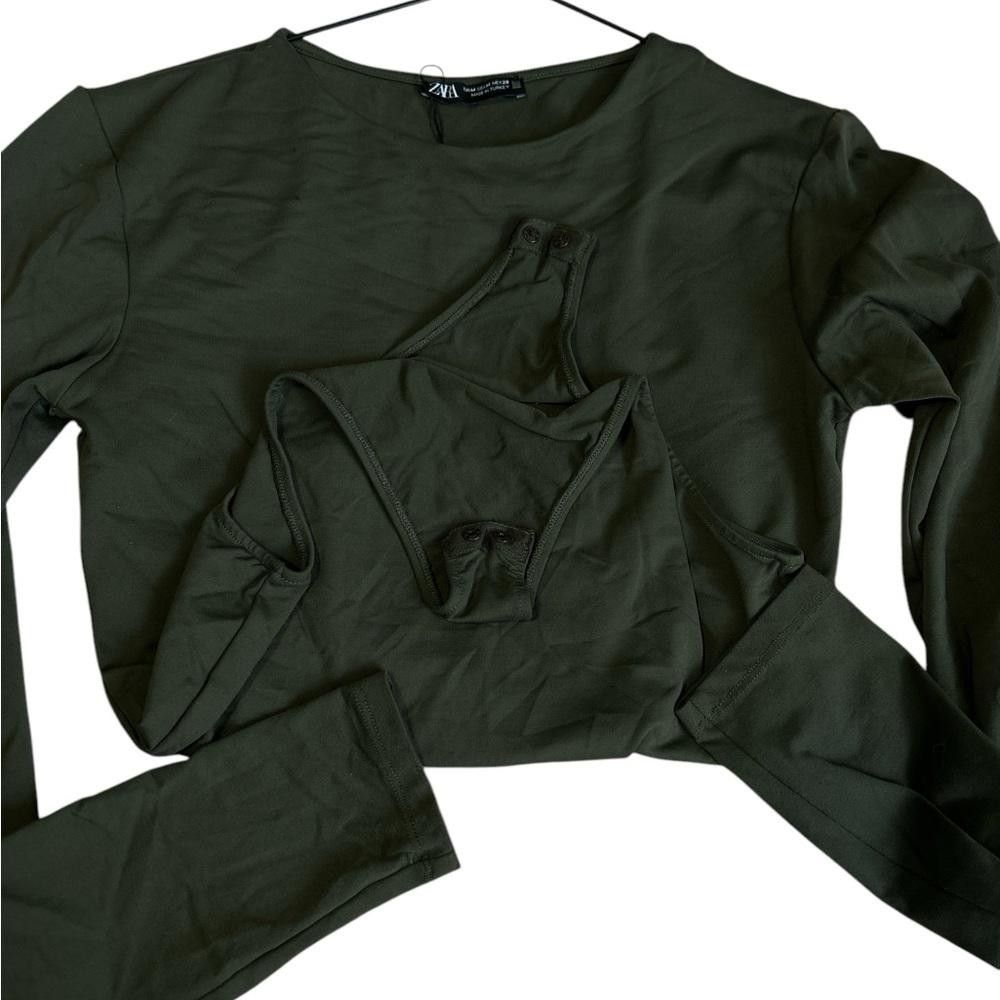 Zara Zara Olive Green Long Sleeve Bodysuit Size M / US 6-8 / IT 42-44 - 4 Thumbnail