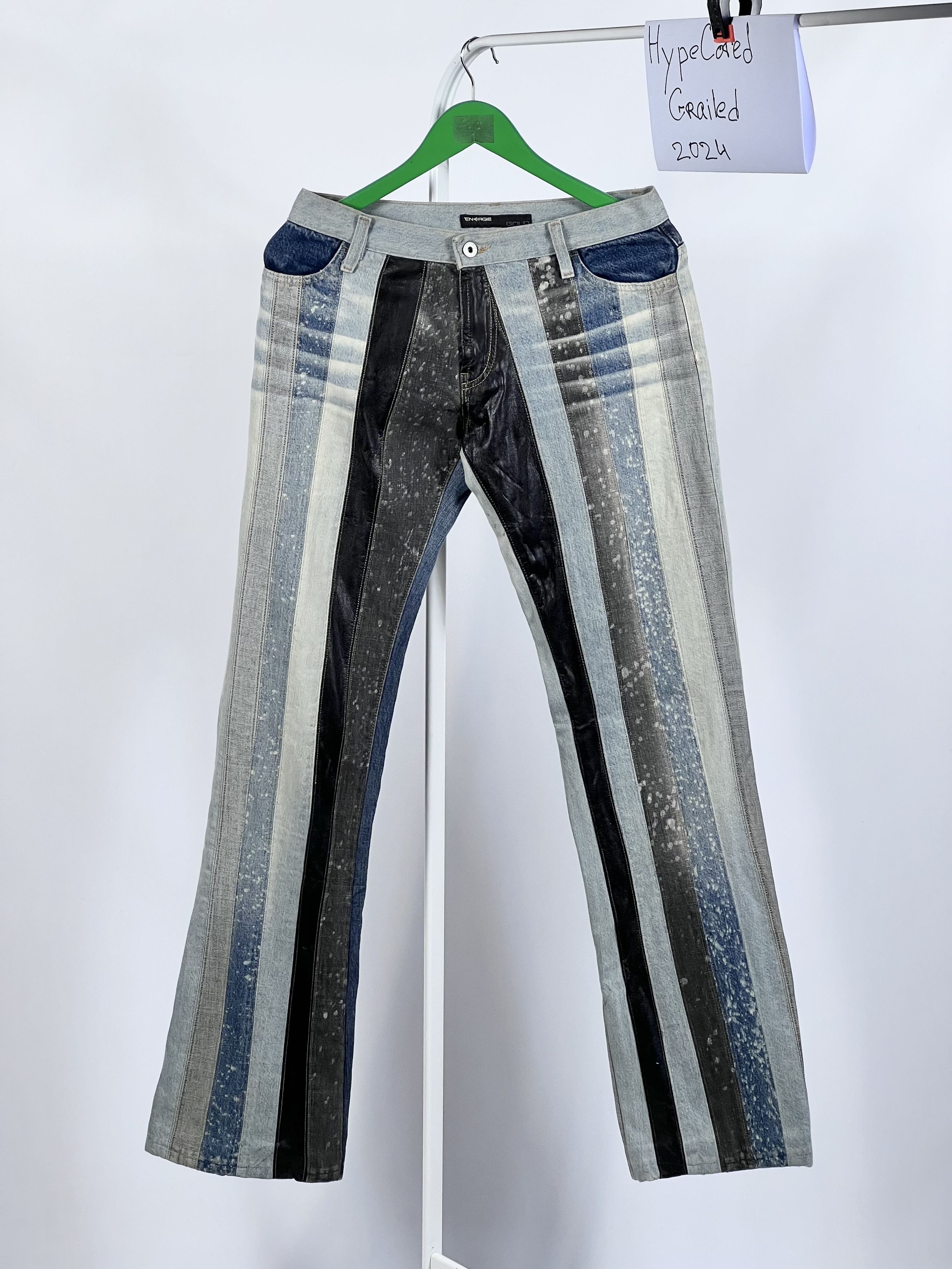 image of Energie x If Six Was Nine Vintage Y2K Striped Flared Pants in Blue, Women's (Size 30)