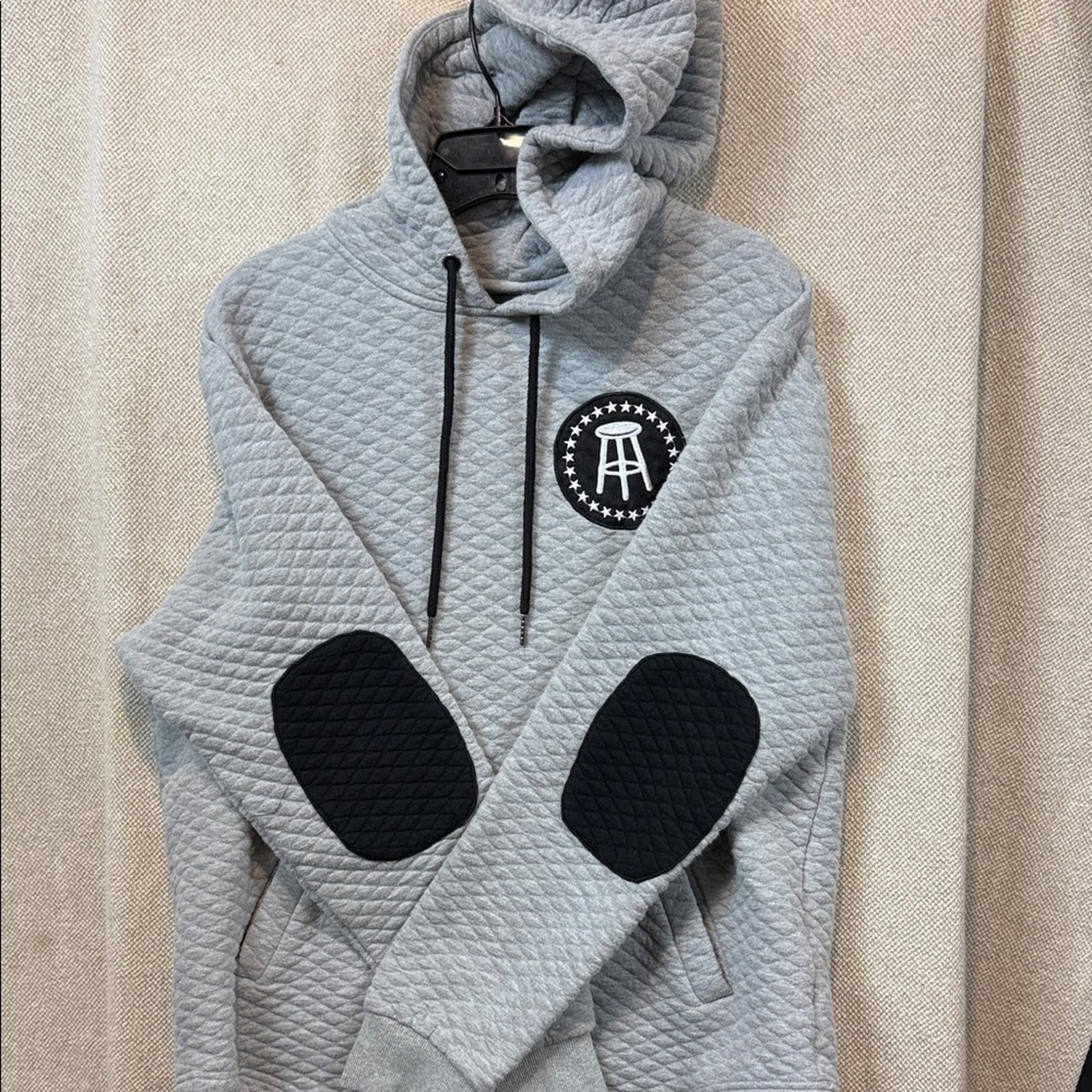 NBDN Nobrandedon Men's Gray Quilted Hoodie with Black Patches Size US L / EU 52-54 / 3 - 1 Thumbnail