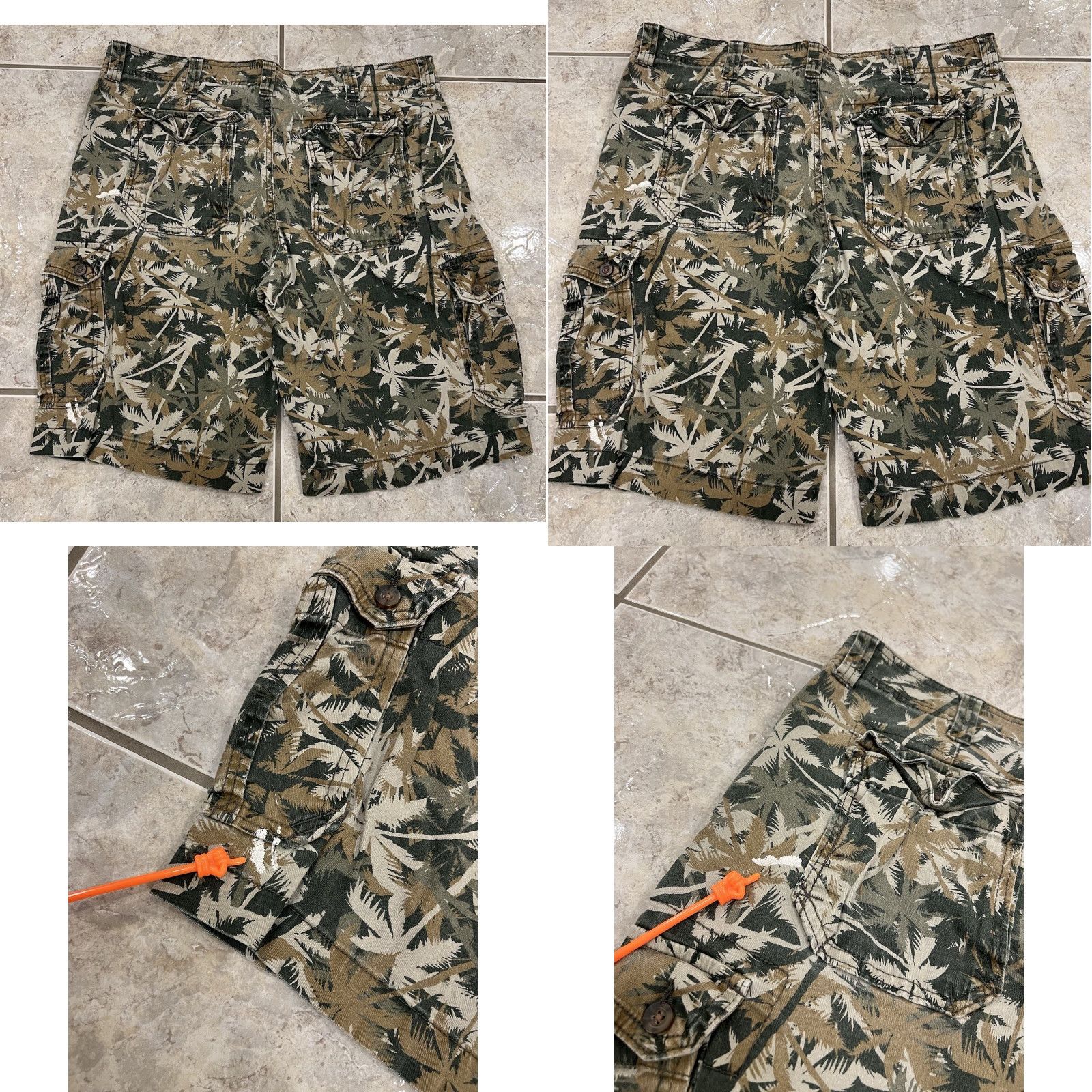 Vintage Roebuck & Co. Men Cargo Shorts Palm Tree Camo 36 Green 11" Inseam 90s Outdoor Palm Trees Cargo Pocket Regular Mens Size US 36 / EU 52 - 9 Thumbnail