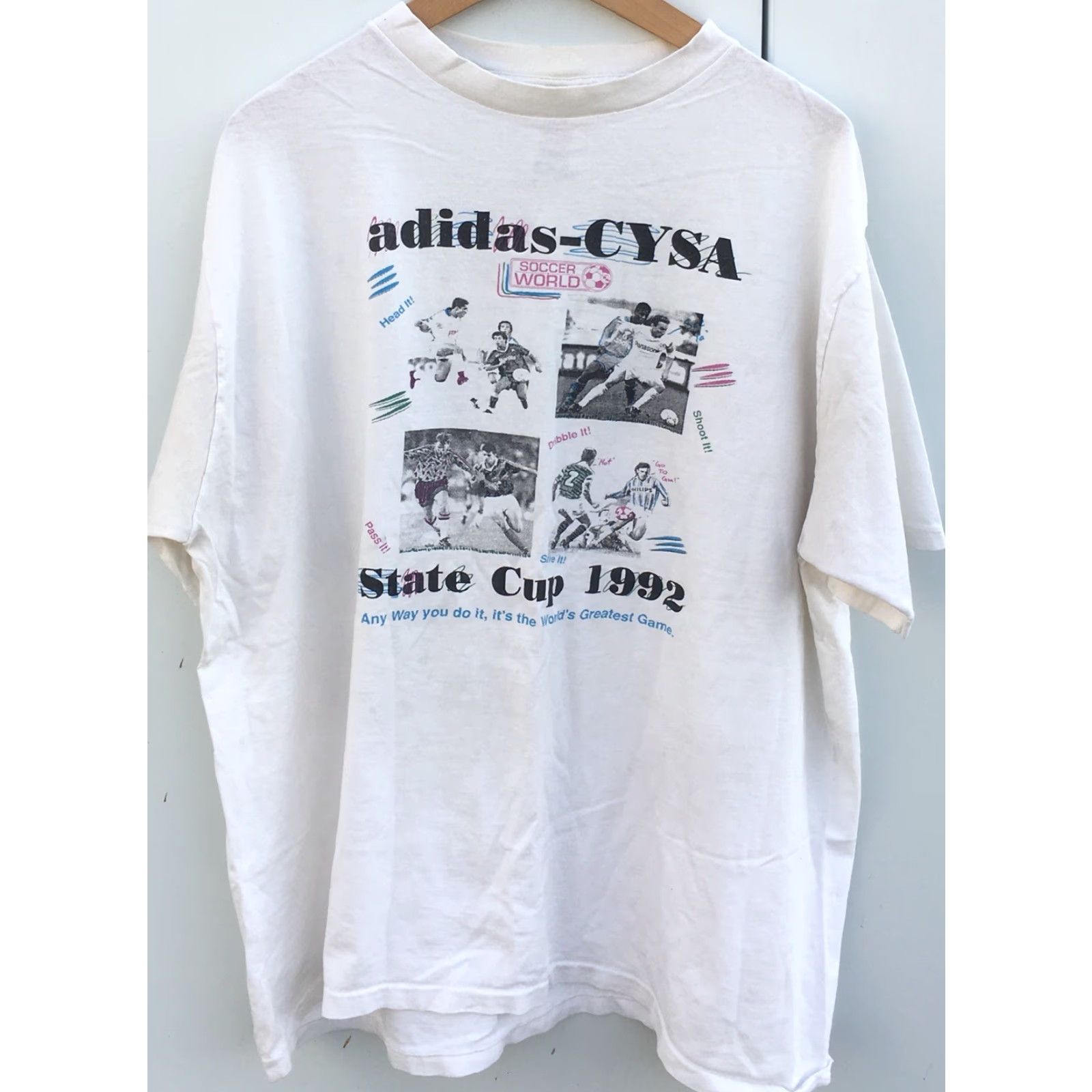 Adidas VINTAGE adidas CYSA Soccer World Cup State Cup 1992 T-Shirt XL Men White 1990s Sportswear Graphic Tee Size US XL / EU 56 / 4 - 3 Thumbnail