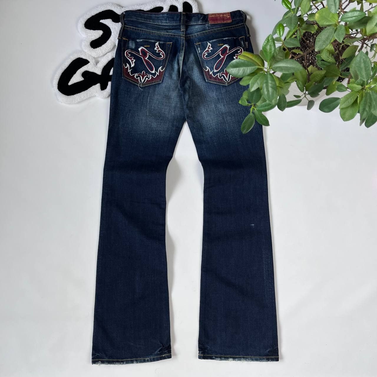 Japanese Brand × Vintage Flared Bootcut Jeans Big Logo Y2K Size 27 Size 29" - 2 Thumbnail