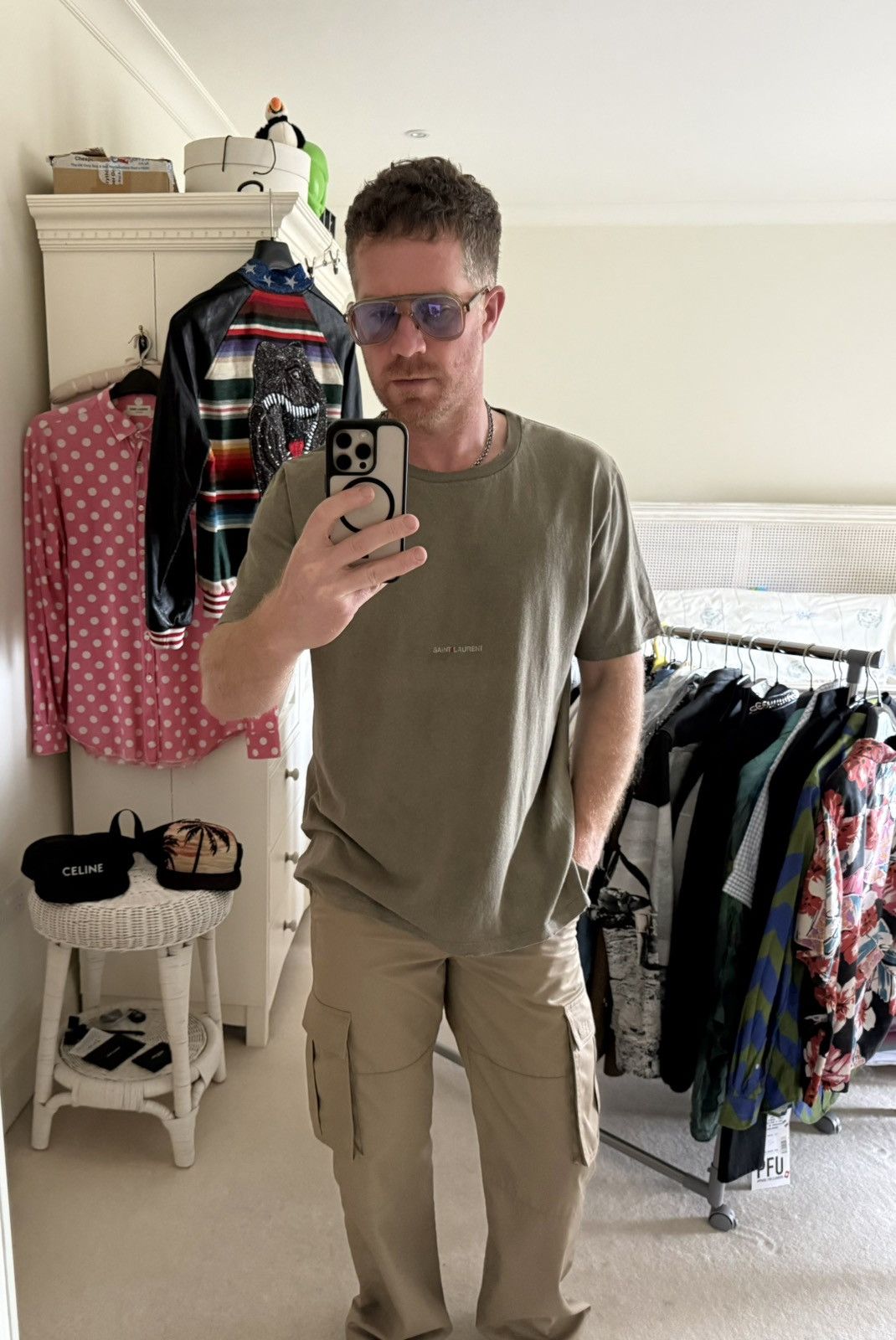 Saint Laurent Paris SS19 Saint Laurent Rive Gauche logo khaki T shirt grail Size US XL / EU 56 / 4 - 2 Thumbnail