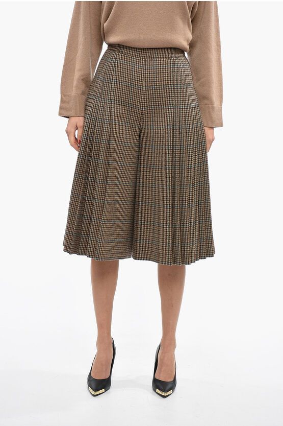 image of Celine Pleated Houndstooth A-Line Maxi Skirt in Brown, Women's (Size Small)