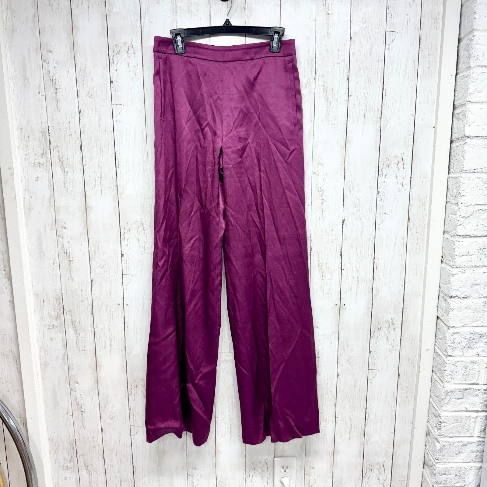 Carolina Herrera Carolina Herrera Pants Sz 4 Burgundy Satin Zip Back Trousers Size 27" / US 4 / IT 40 - 1 Thumbnail