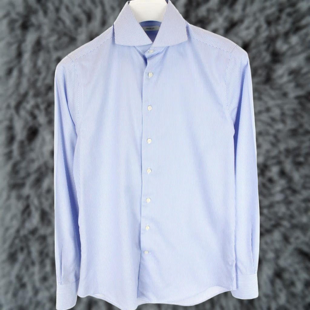 Suitsupply Suitsupply Traveller Extra Slim Fit Shirt Men's Button Up 37 / 14 1/2 Blue Pinstripe Cotton All Seasons Size US M / EU 48-50 / 2 - 1 Thumbnail