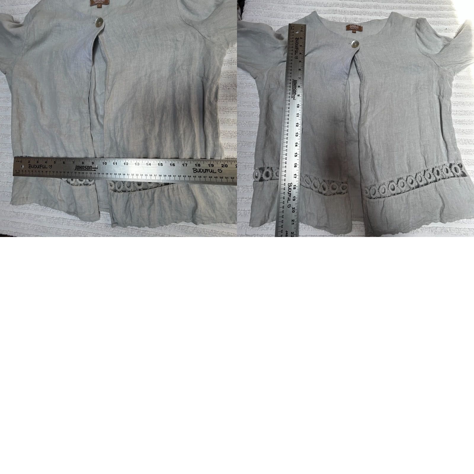 Vintage Carla Conti Cardigan Blouse Women's Large Pearl Gray Linen Lace Open Front Top Size L / US 10 / IT 46 - 8 Thumbnail