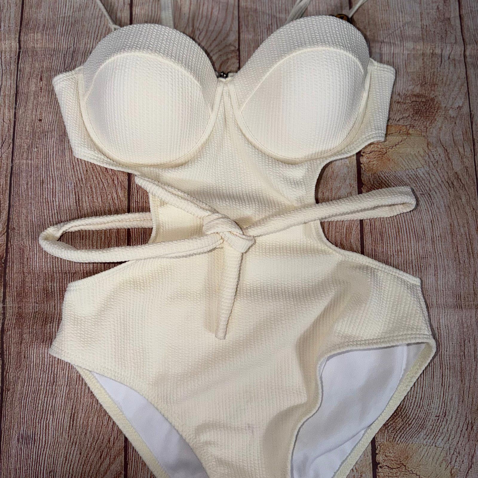 Other Small Textured Cream Cutout Underwire One-Piece Swimsuit Size ONE SIZE - 5 Thumbnail