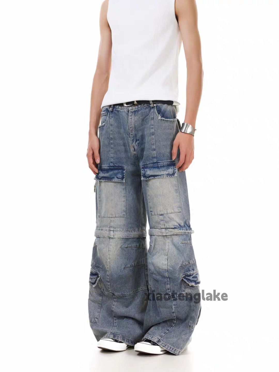Jean Unisex washed faded loose baggy hiphop bootcut jeans Size US 32 / EU 48 - 6 Thumbnail
