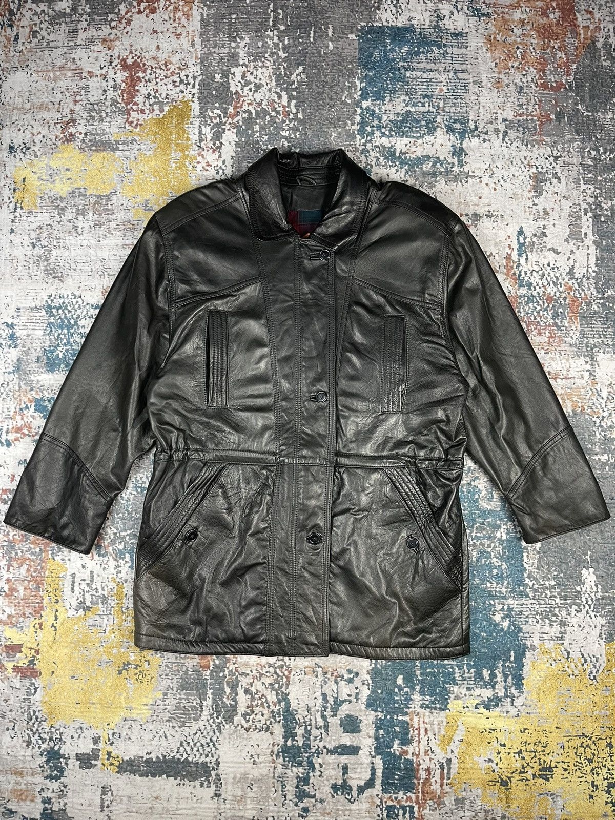 Vtg Volare Calf Skin Military Leather Mantel Jackets Outerwear