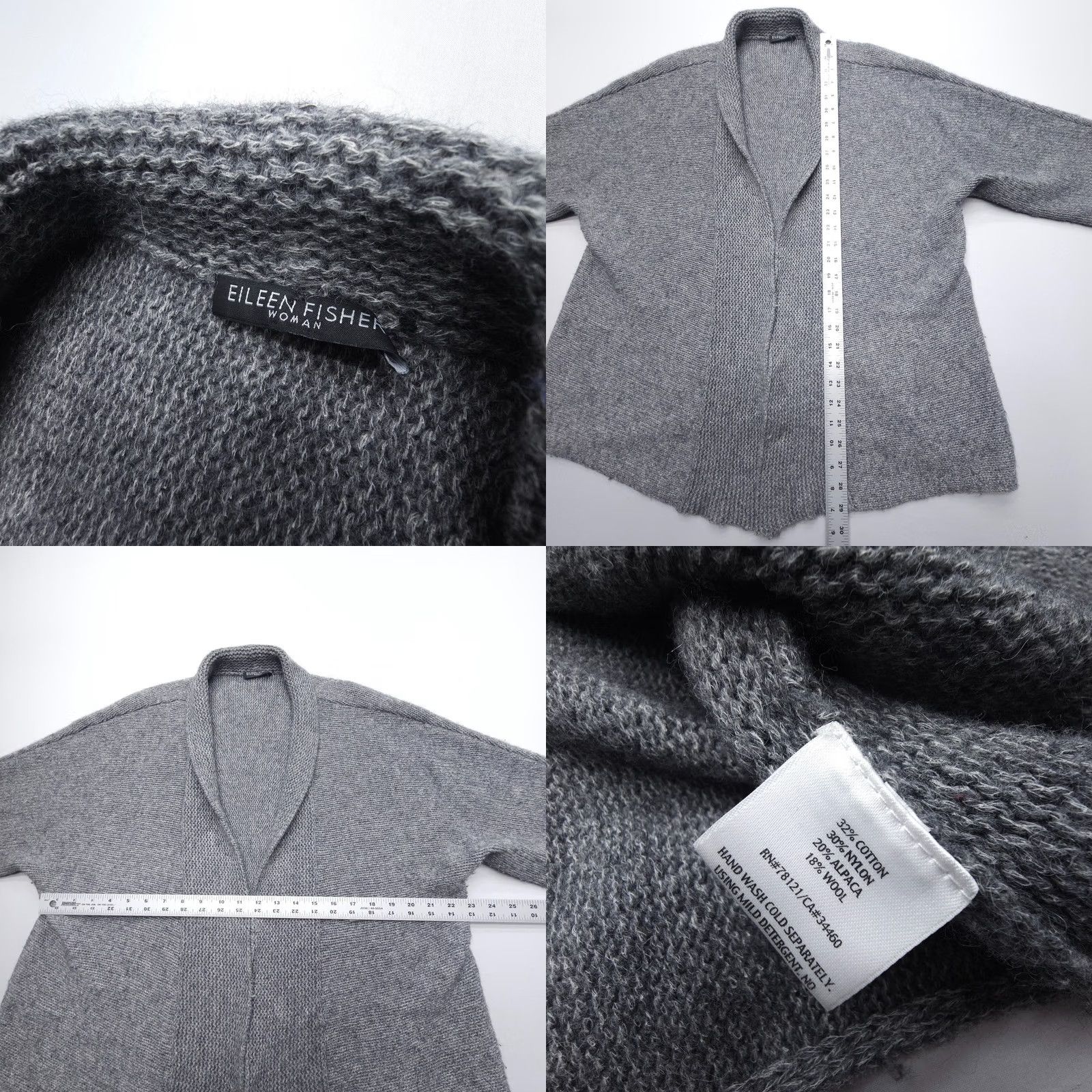 Eileen Fisher Eileen Fisher Cardigan Womens L Alpaca Wool Blend Open Shawl Chunky Knit Casual Sleeve 3/4 Fashion Fastenerless Open Pockets NecklaceNotIncluded Size L / US 10 / IT 46 - 8 Thumbnail