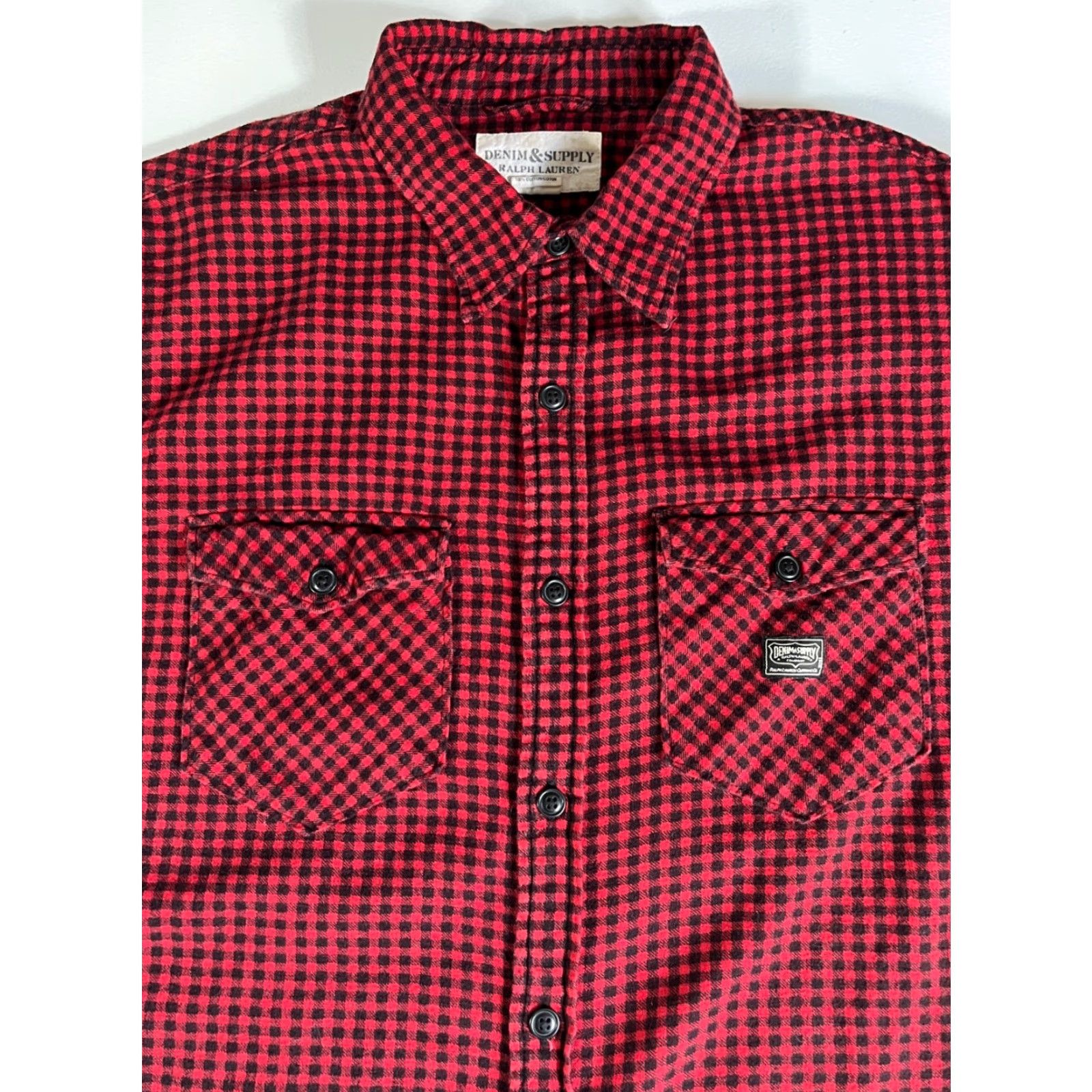 Vintage Ralph Lauren Denim & Supply Button-Up Flannel Shirt Gingham Sz M Mens Red Black Check Cotton Long Sleeve Utility Pockets Vintage/Pre-owned Size US M / EU 48-50 / 2 - 6 Thumbnail