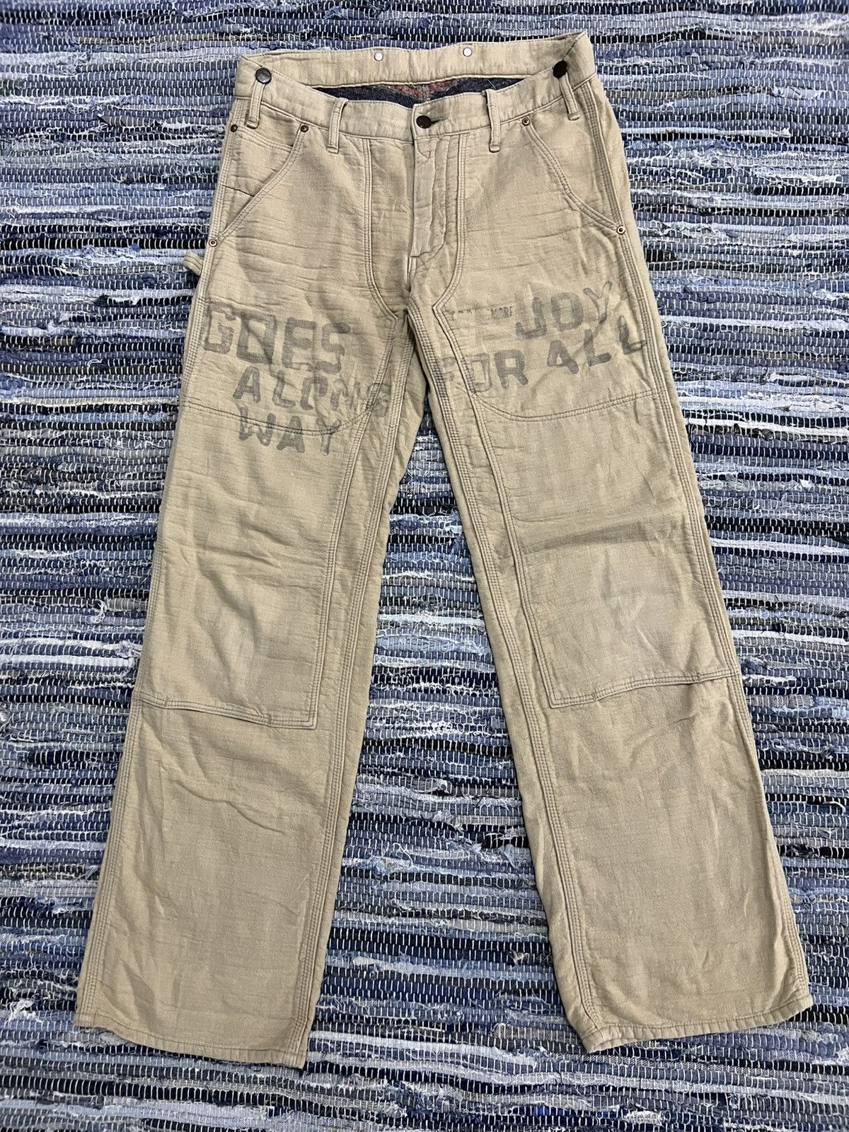 Post Overalls Vintage Denim Dungare Double Knee Stencil Blanket Denim Jean Size US 32 / EU 48 - 1 Thumbnail