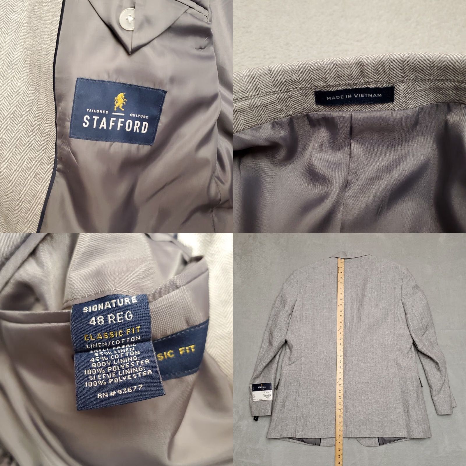 Stafford VINTAGE JCPenney Stafford Blazer Men 48 Gray Herringbone Twill Sport Jacket Coat Suit Top Size 48R - 8 Thumbnail