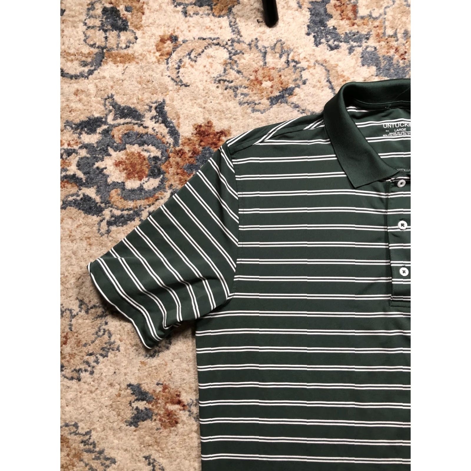 UNTUCKit UNTUCKit Polo Shirt Mens Large Green White Stripe Performance Stretch Golf Shirt Mens L Green Stripe Polo Short Sleeve Athletic Comfort Size US L / EU 52-54 / 3 - 3 Thumbnail
