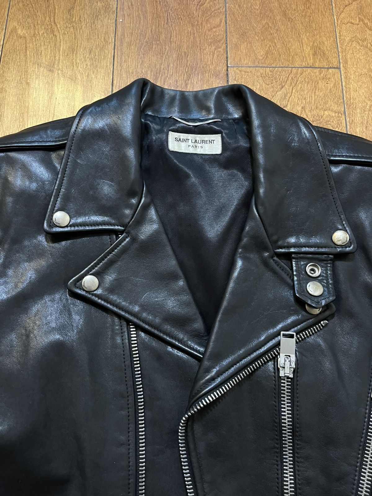 Hedi Slimane × Saint Laurent Paris × Yves Saint Laurent saint laurent 13fw L17 oiled calf bikerjacket Size US L / EU 52-54 / 3 - 2 Thumbnail