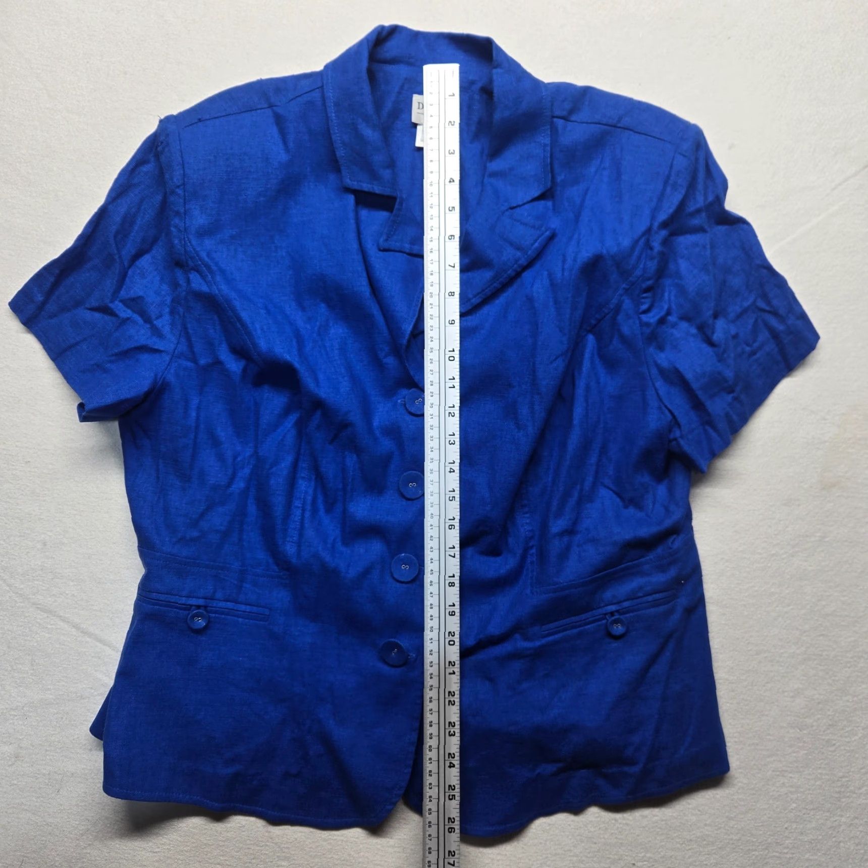 Vintage Miss Dorby Jacket Women 18 Blue Solid Short Sleeve 3/4 Shoulder Pads Button Basic Coat 90s Vintage No Size XXL / US 16-18 / IT 52-54 - 5 Thumbnail