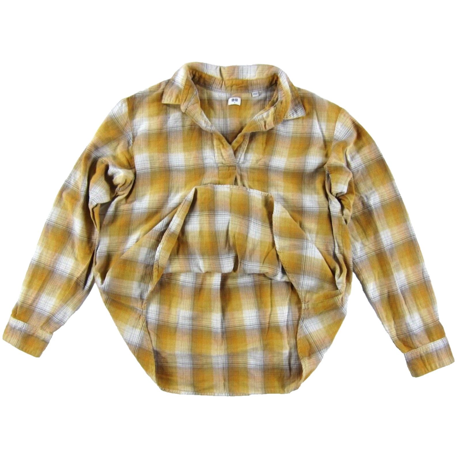 Uniqlo Uniqlo Blouse Plaid 100% Cotton Collared Long Sleeve Small Orange Women Size S / US 4 / IT 40 - 5 Thumbnail