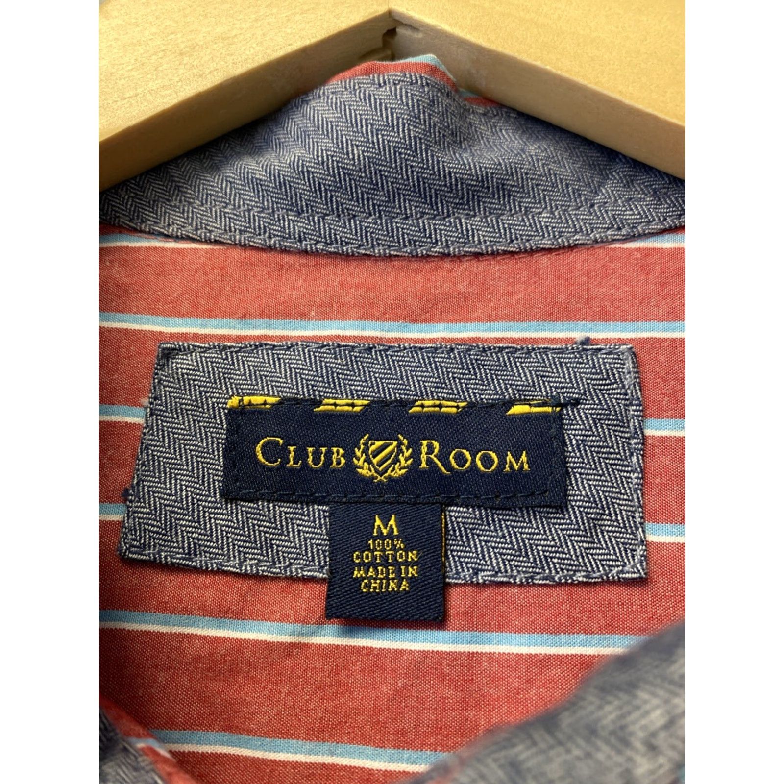 Club Room Club Room Dress Shirt Men M 100% Cotton Blue Maroon Striped Button-Down Wrinkle-Resistant Regular Sleeve 34/35 PMID 12331 Size 40R - 3 Thumbnail