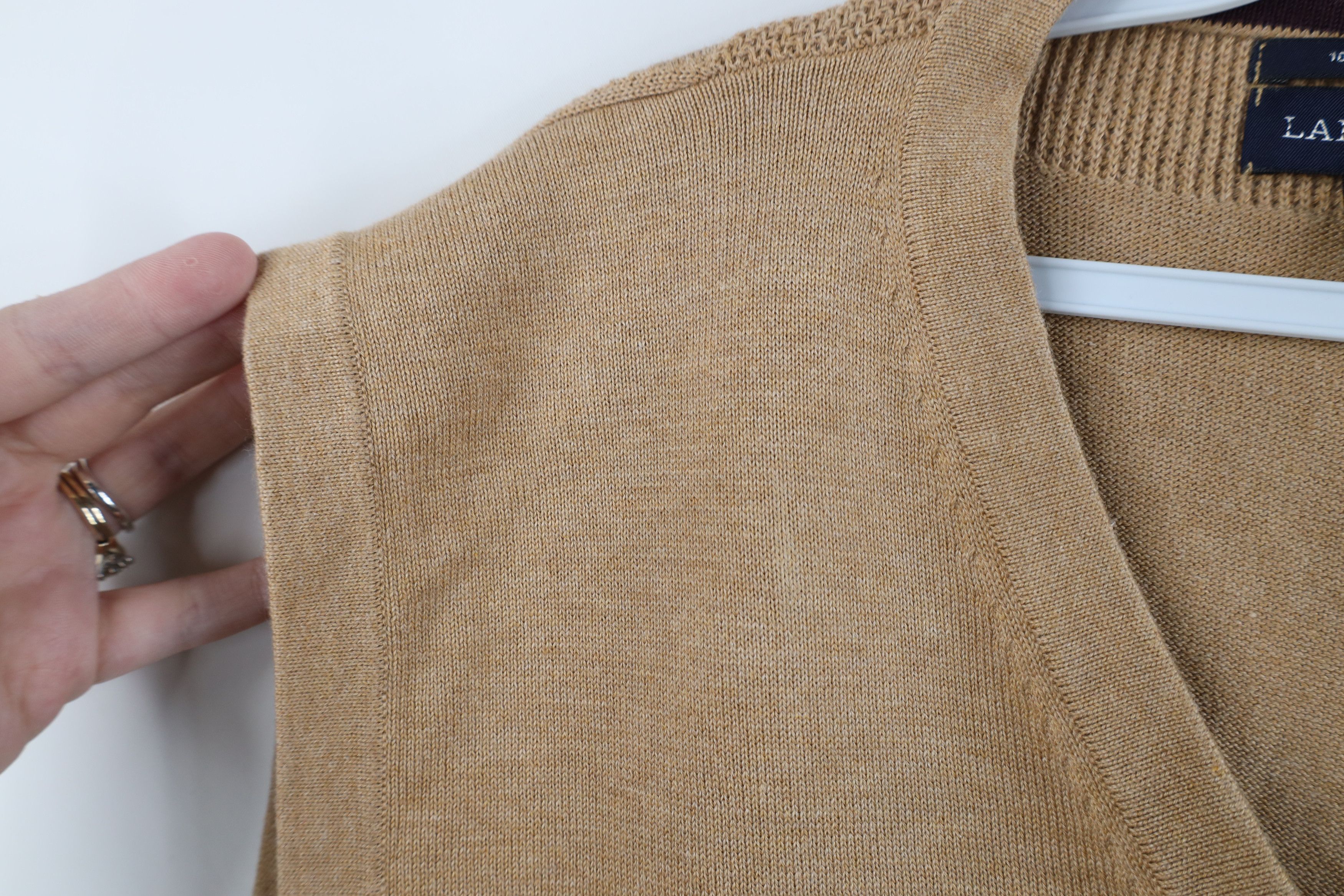 Lands' End Vintage Lands End Cotton Knit V-Neck Sweater Vest Beige Size US XL / EU 56 / 4 - 5 Thumbnail
