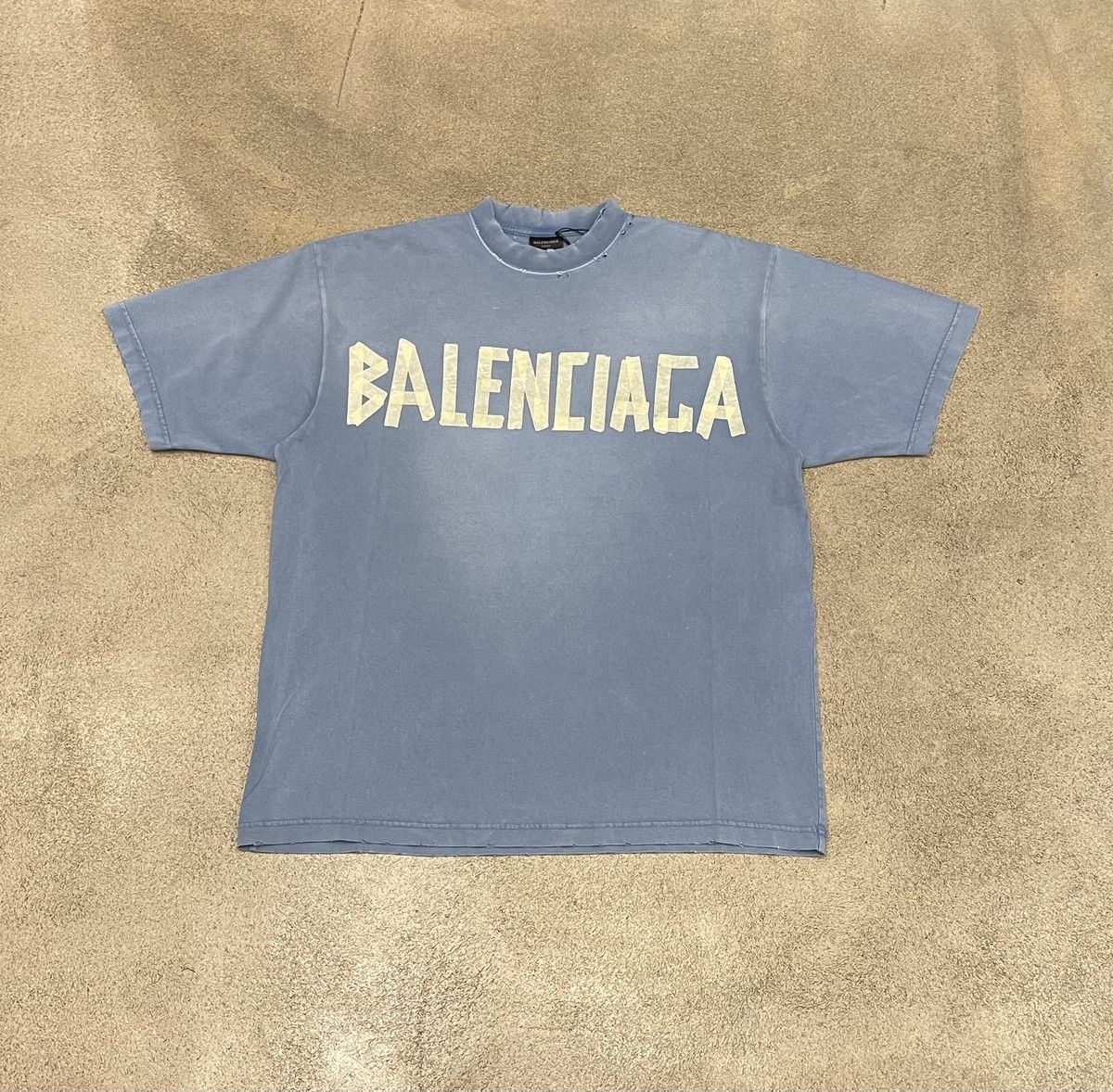 Image of Balenciaga Tape Type Logo T-Shirt in Blue, Men's (Size XS)