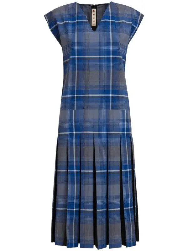 Marni o1w1db11125 Check-Print Twill Dress in Blue Size S / US 4 / IT 40 - 1 Thumbnail
