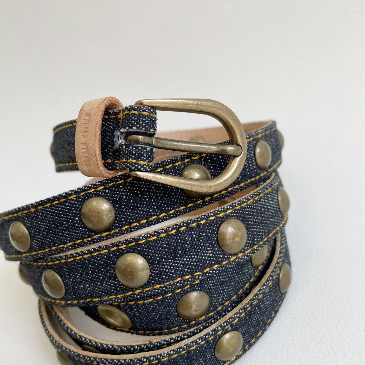 Miu Miu Blue Studded Denim Double Wrap Belt Size 32 - 9 Thumbnail