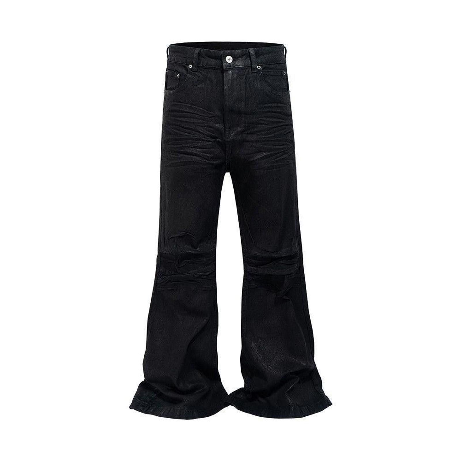 Japanese Brand Black Stacked Flared Waxed Jeans Size US 32 / EU 48 - 6 Thumbnail