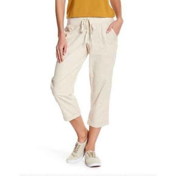Other Allen Allen Cream Drawstring Capri Pants Size 27" / US 4 / IT 40 - 1 Thumbnail