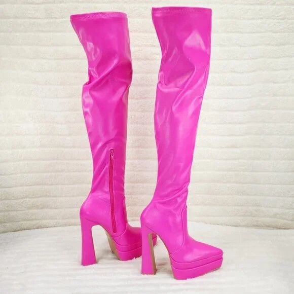 Delicious Hot Pink Fuchsia Pointy Toe Platform High Heel Str