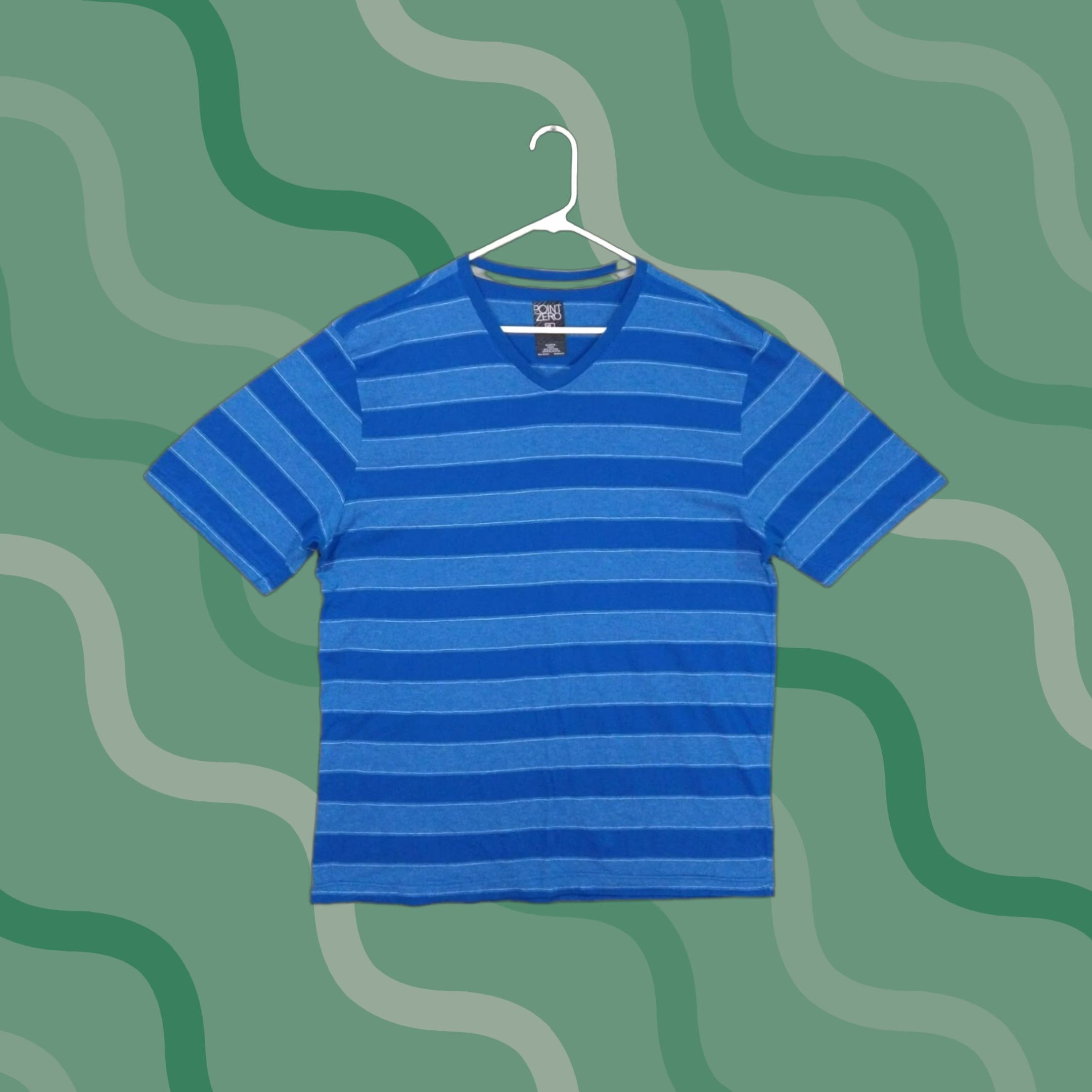 Point Zero Point Zero Shirt Mens XL Blue Striped Short Sleeve V Neck Pullover Size US XL / EU 56 / 4 - 1 Thumbnail