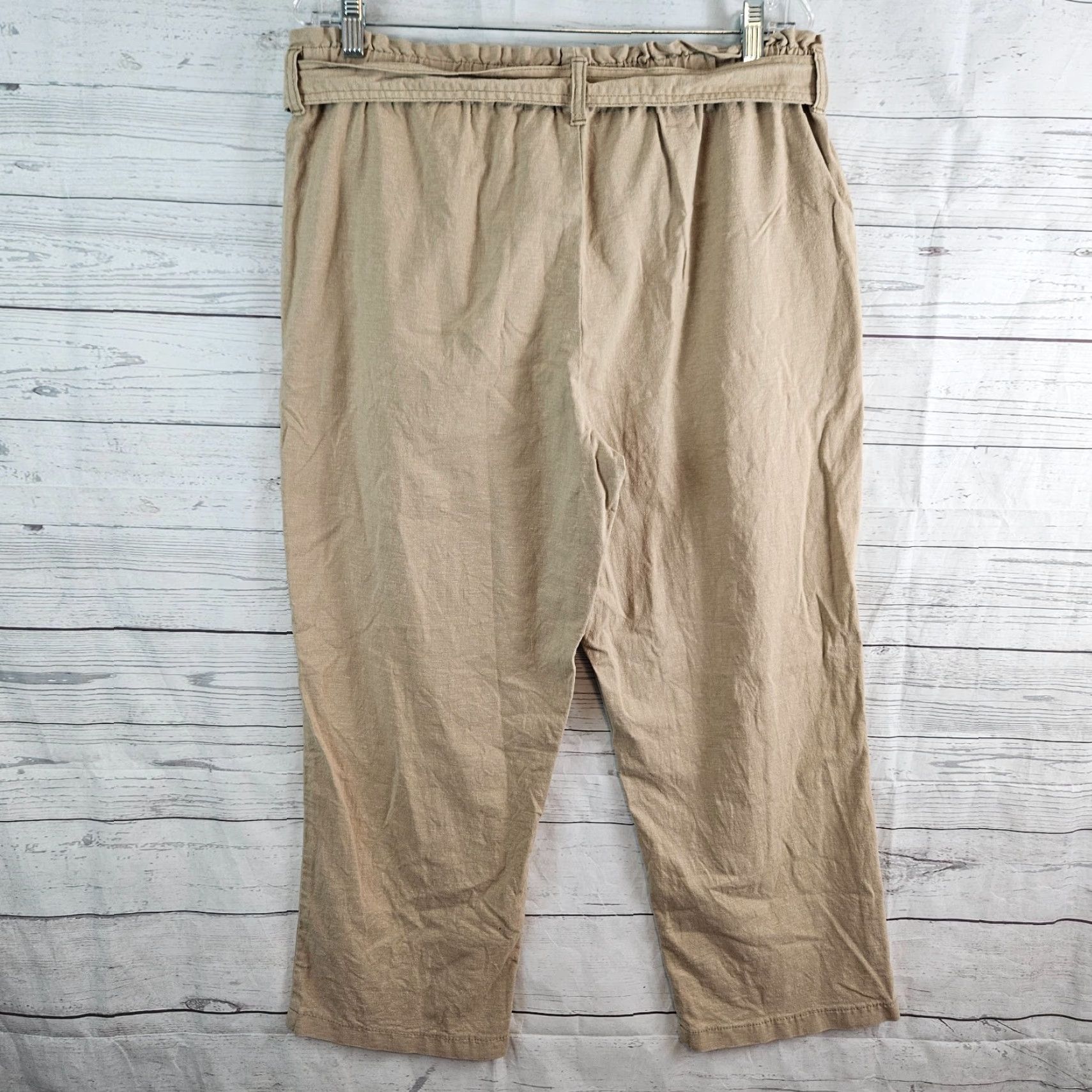 Vintage Lila Ryan Womens Cropped Pants Sz Large Tan High Rise Linen Blend Cropped Pants Size 36" / US 14 / IT 50 - 3 Thumbnail
