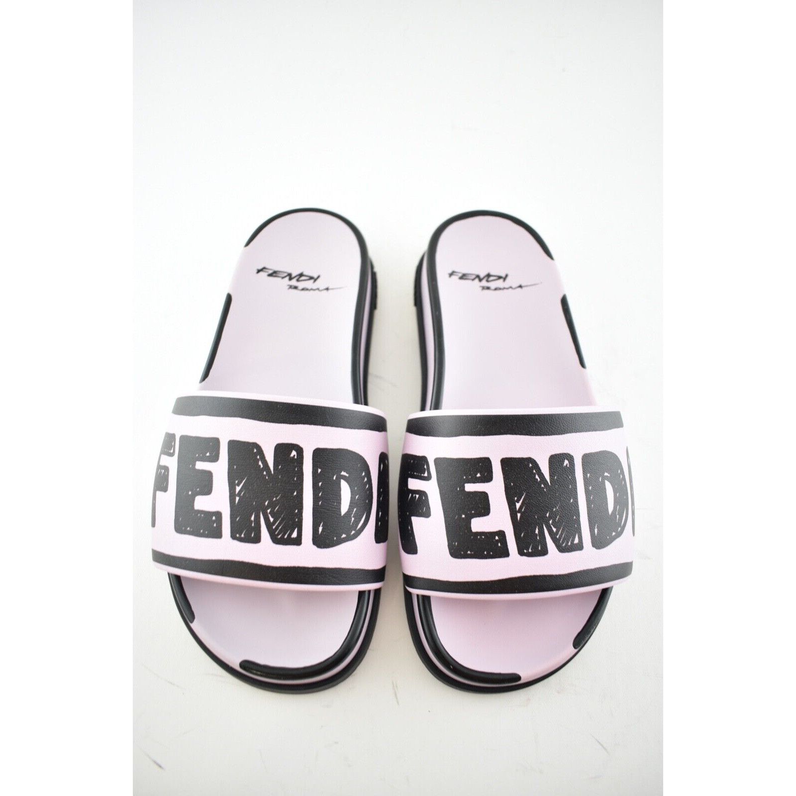 Fendi Fendi Joshua Vides Pink Black Leather Logo Mule Slide Flat Size US 5 / IT 35 - 6 Thumbnail