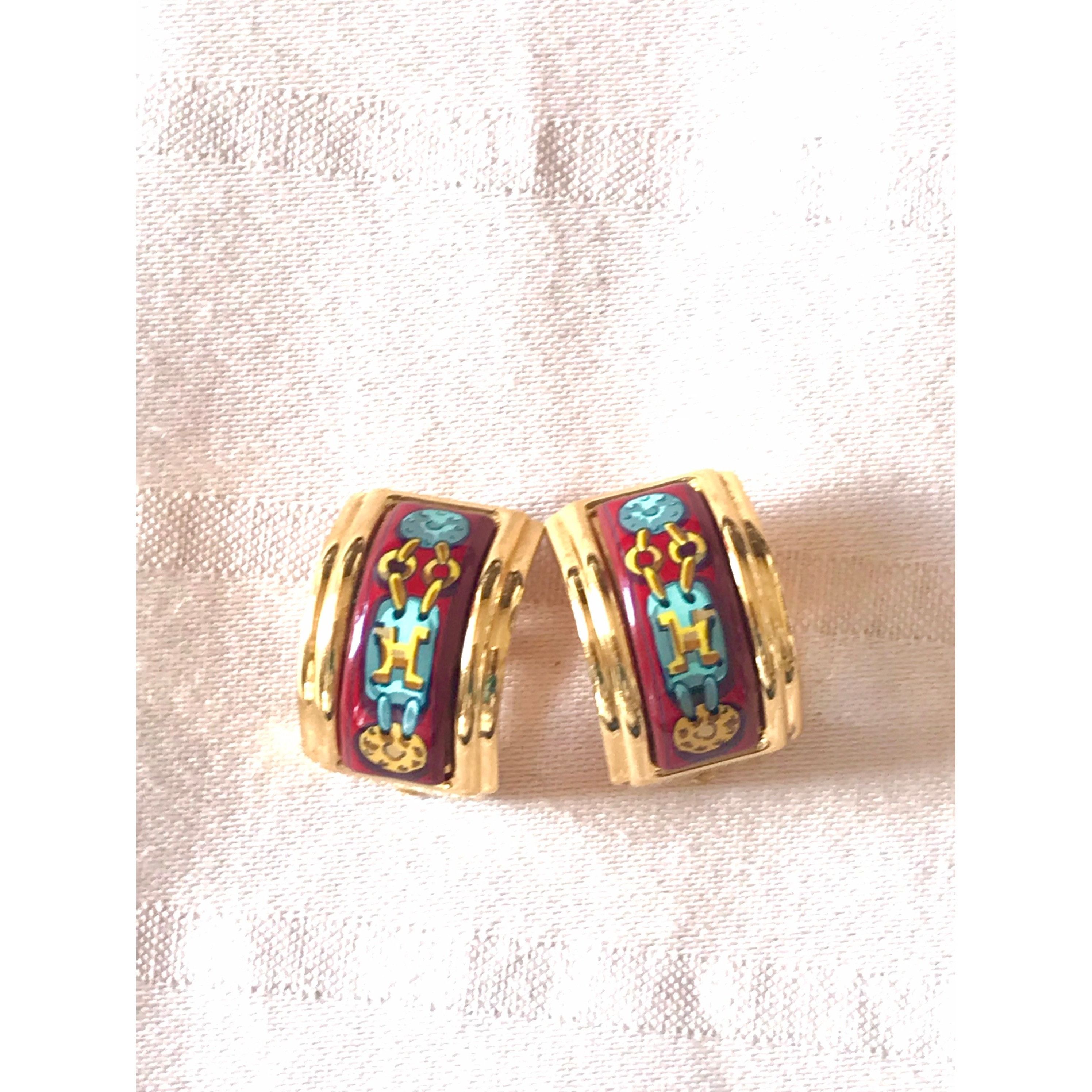Hermes Vintage Hermes cloisonne golden earrings with red and yellow Size ONE SIZE - 10 Thumbnail