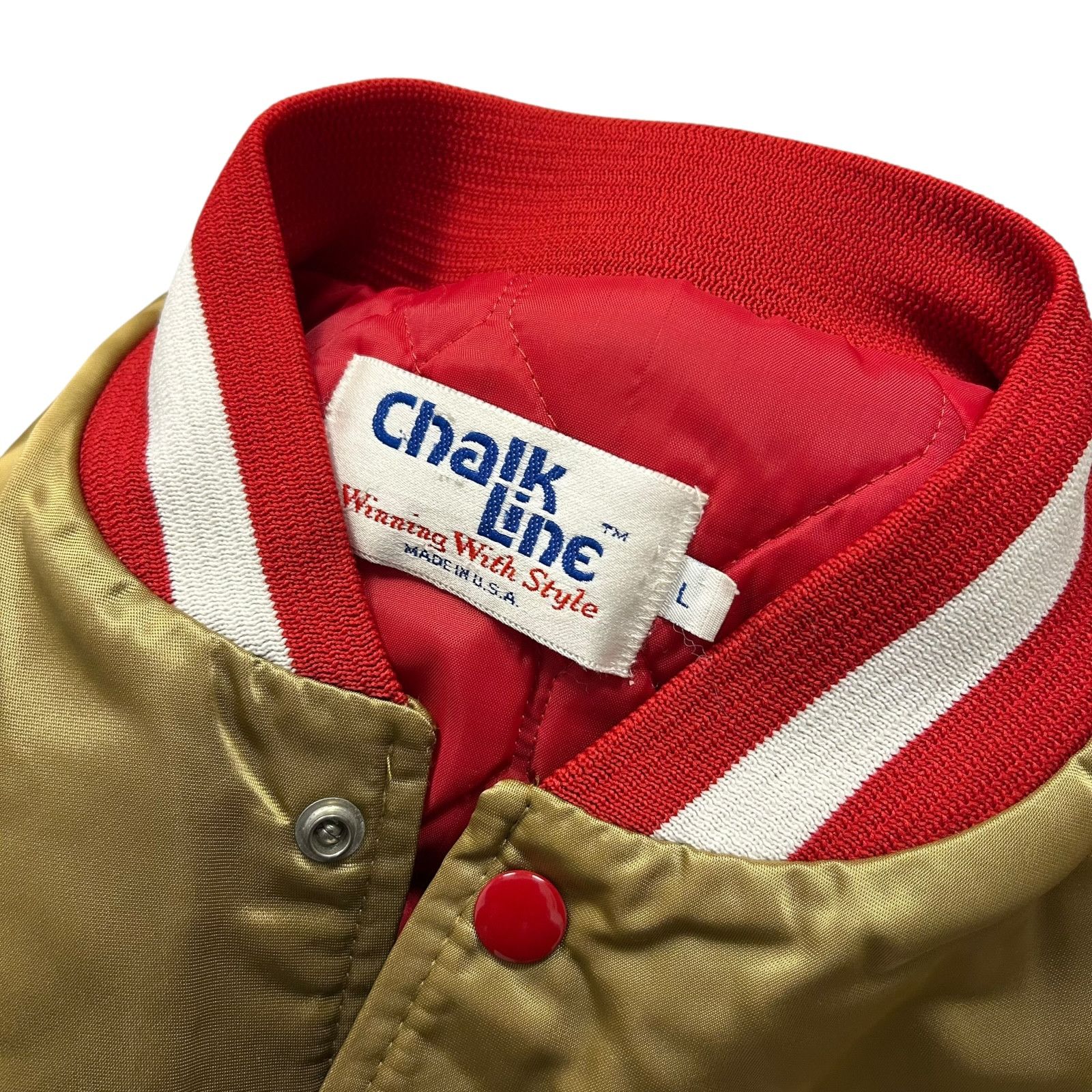 NFL VTG 90s SF 49ERS CHALK LINE SATIN JACKET SPELL OUT Size US L / EU 52-54 / 3 - 5 Thumbnail