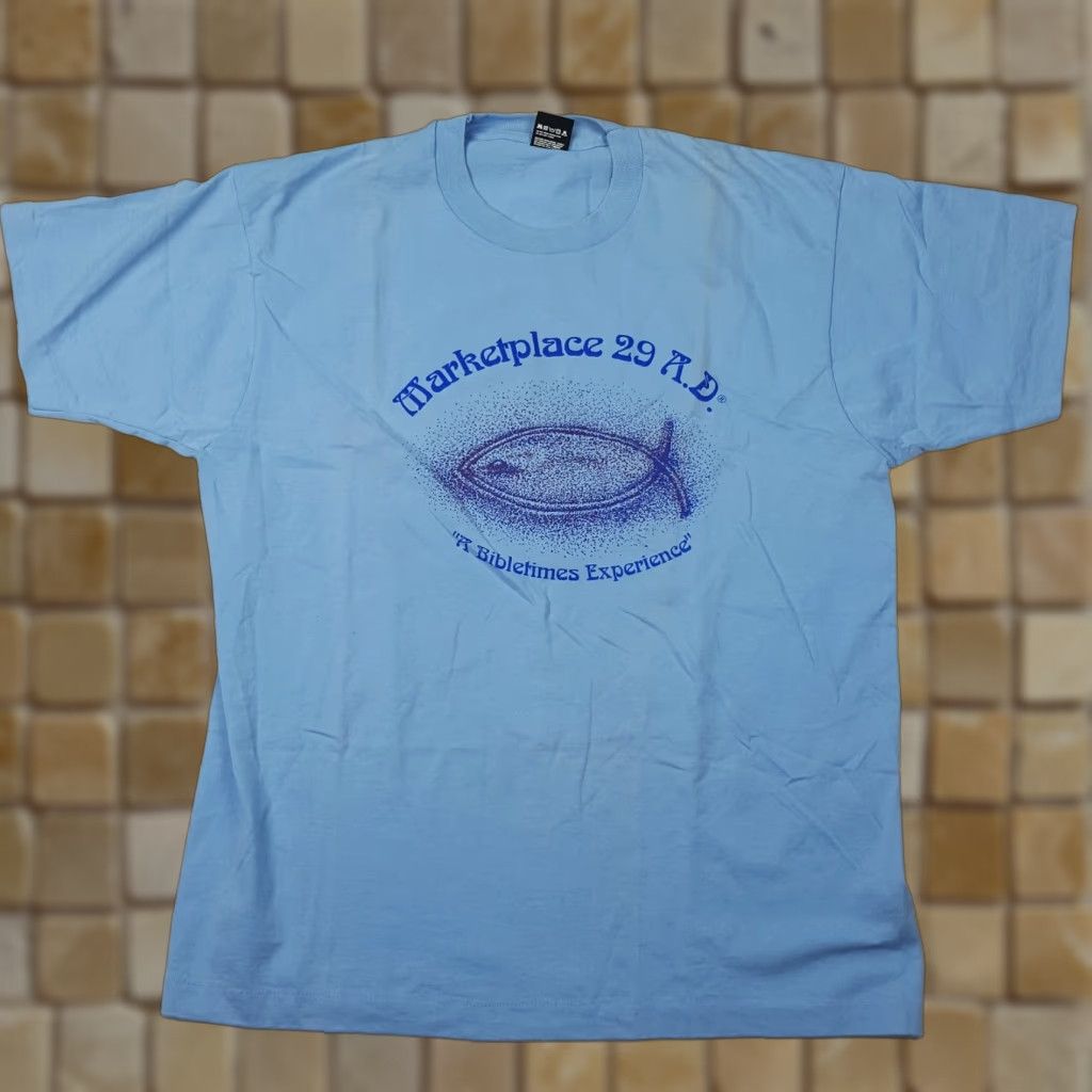 Vintage VINTAGE Jesus Fish Paint Splatter T-Shirt XL Mens Blue Screen Stars 90s Retro Church Bible Graphic Print Crew Neck Short Sleeve Size US XL / EU 56 / 4 - 1 Thumbnail