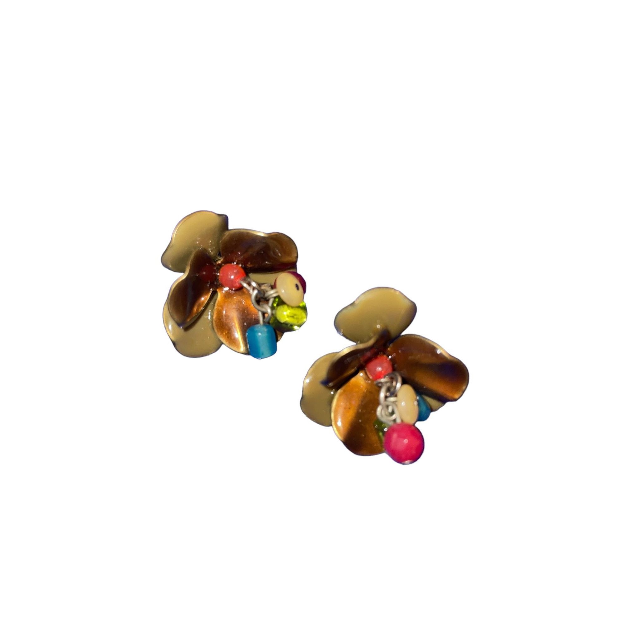 Other Enamel Flower Pierced Earrings Dangles in Center 1" across Size ONE SIZE - 3 Thumbnail