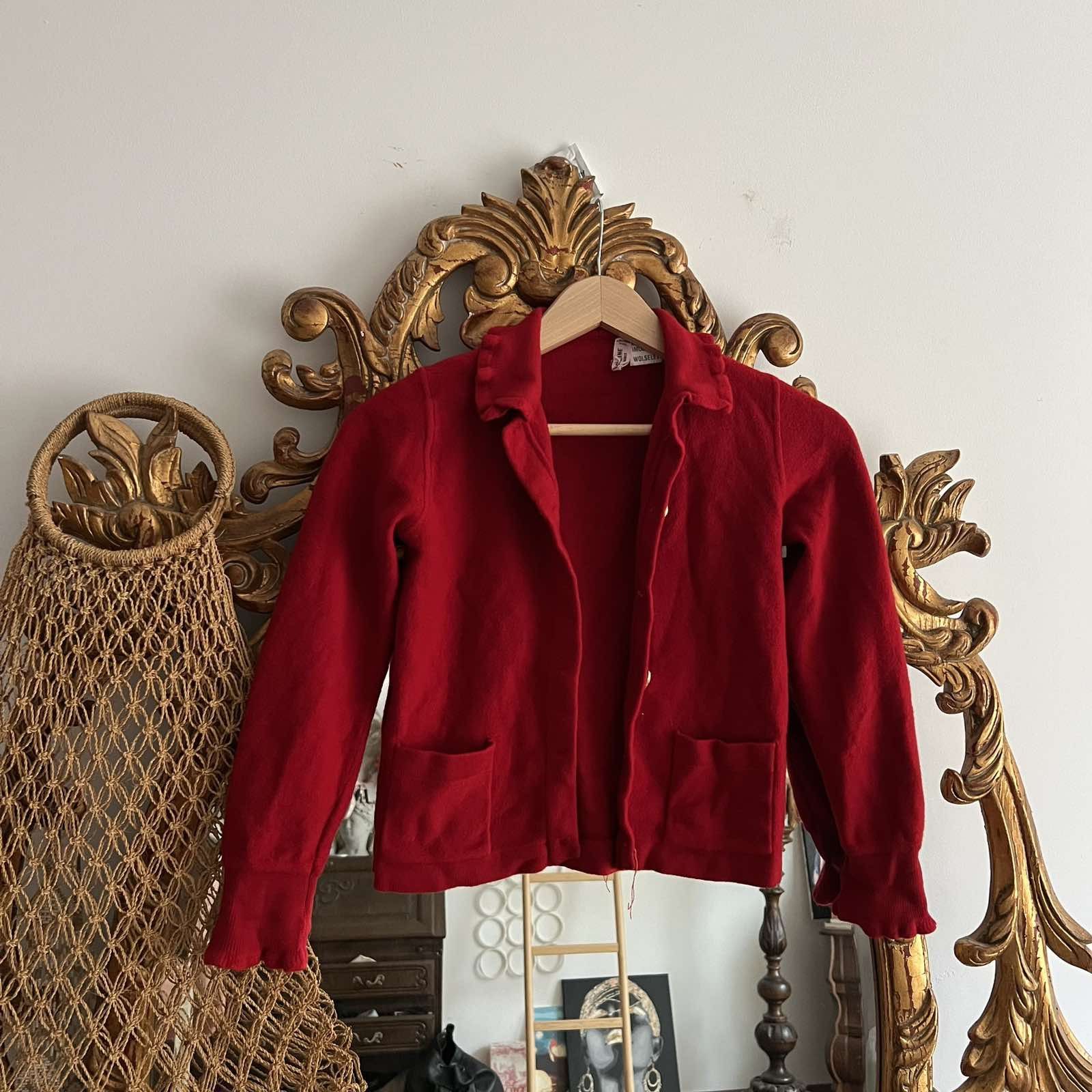 Celine × Vintage 🔴 CELINE Cardigan Sweater Cashmere Red Sz Xs- s Size XS / US 0-2 / IT 36-38 - 1 Thumbnail