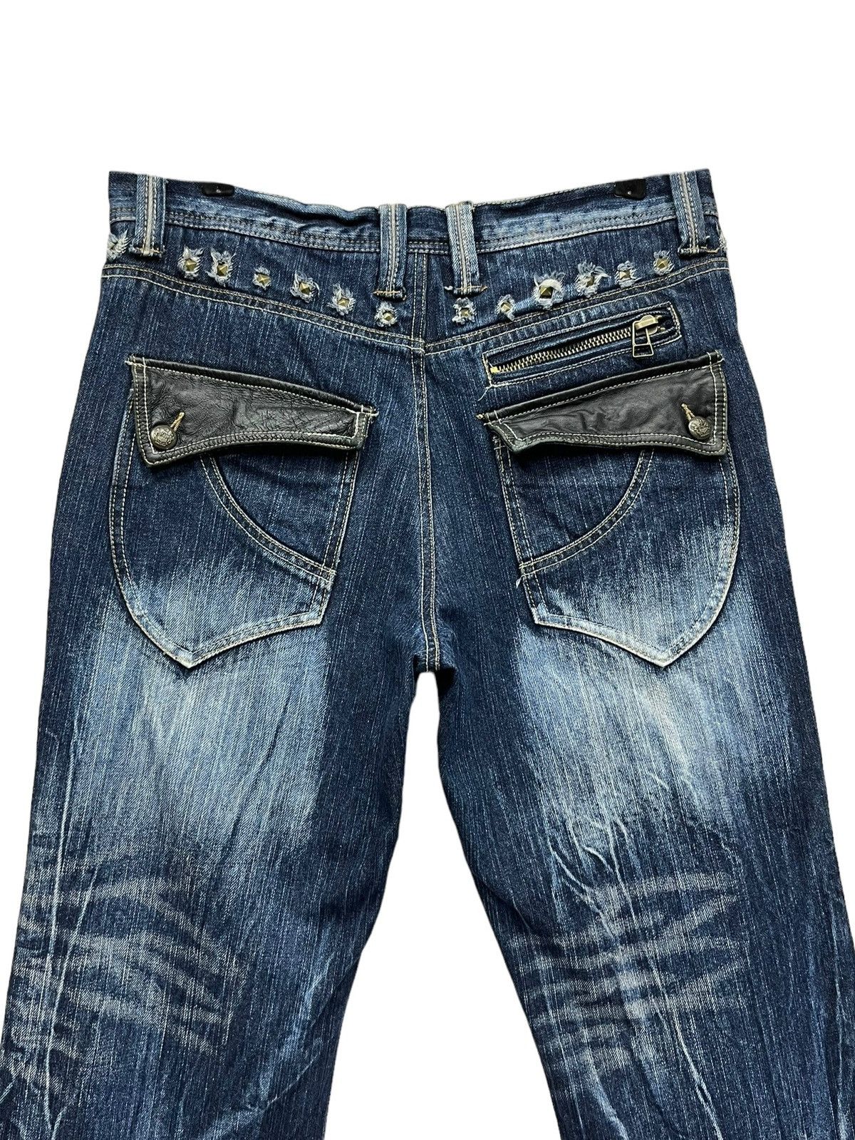 Beauty Beast × If Six Was Nine × Tornado Mart FYE🔥Vtg 90’s TRIXY Punk Studded Acid Wash Blue Flare Denim Size US 33 - 15 Thumbnail