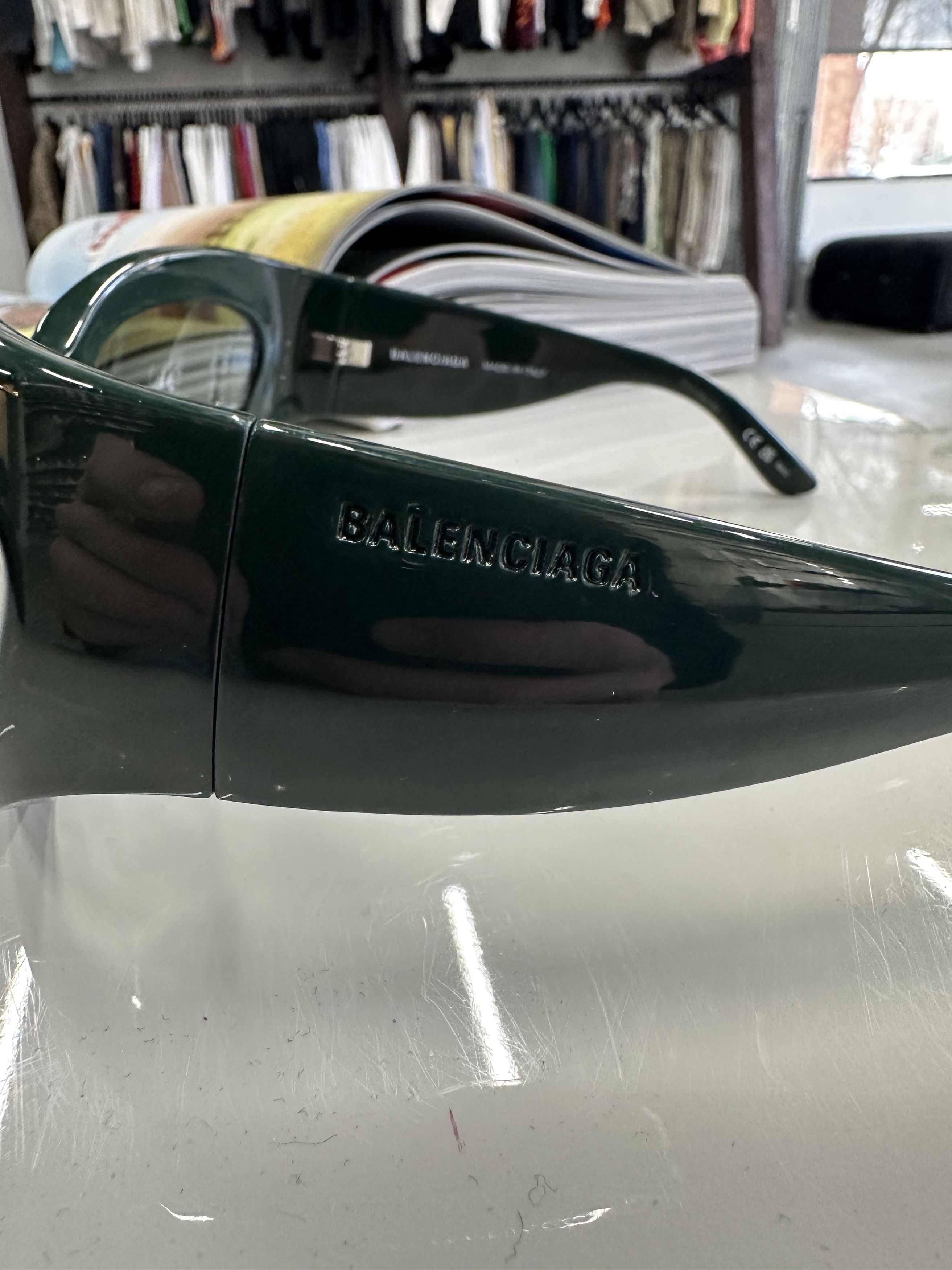 Balenciaga BALENCIAGA Wrap Sunglasses Shiny Solid Green Size ONE SIZE - 3 Thumbnail