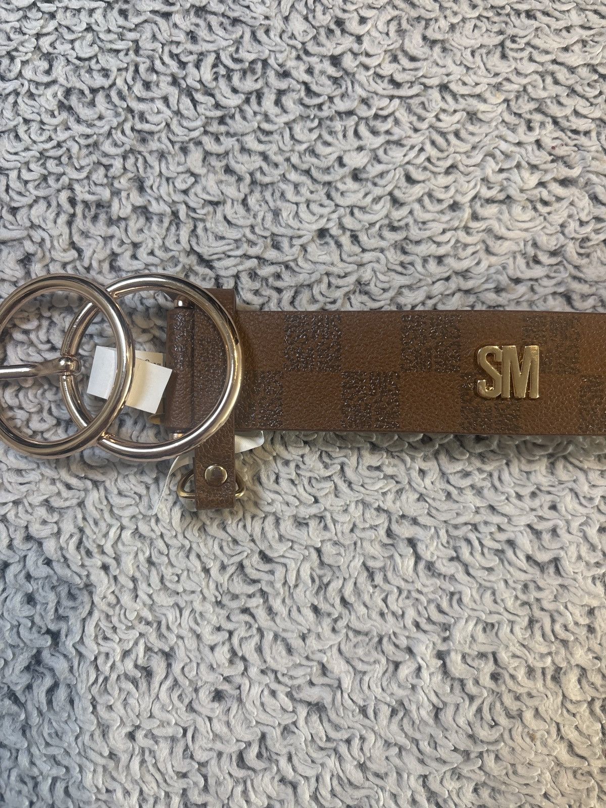 Steve Madden SM Cognac Brown Checkered Belt – Double Ring Buckle – Size L Size ONE SIZE - 2 Thumbnail