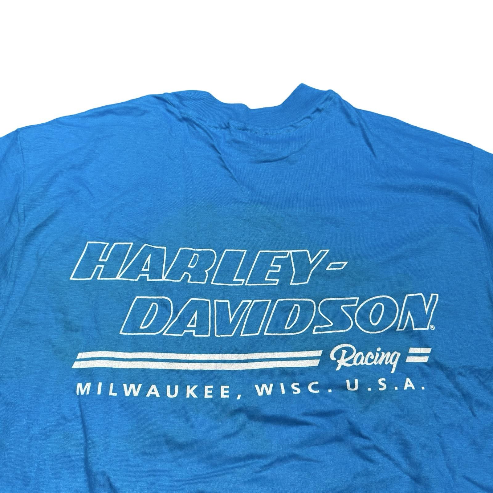Harley Davidson Vintage Harley-Davidson Racing Milwaukee 80s Blue T-Shirt Size US XL / EU 56 / 4 - 4 Thumbnail