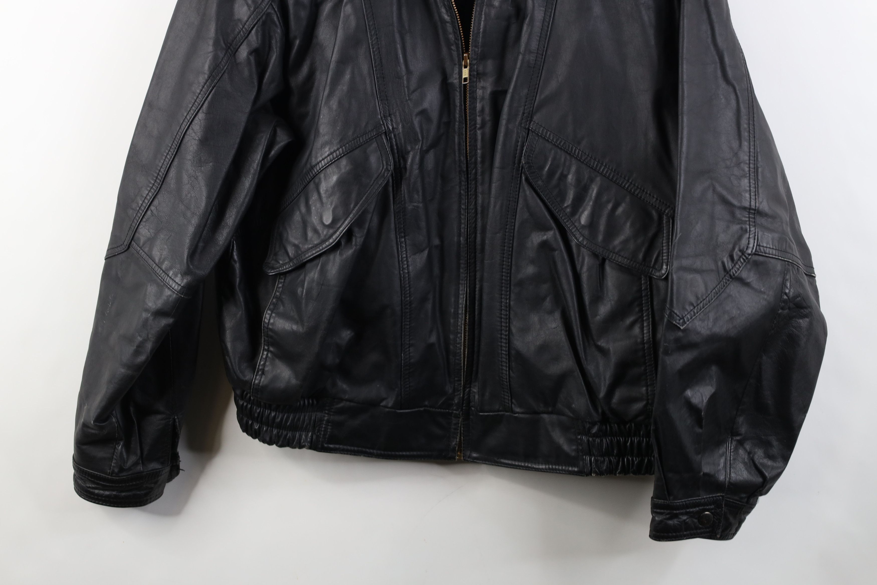 Vintage Vintage 90s Streetwear Full Zip Leather Flight Bomber Jacket Size US L / EU 52-54 / 3 - 3 Thumbnail