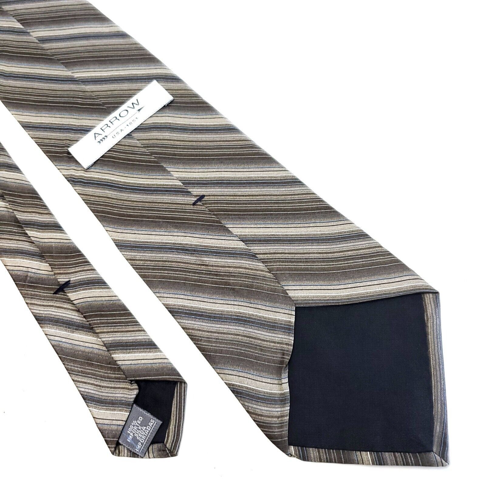 Arrow Arrow Beige Gray Brown Print Striped Wide Silk Tie Size ONE SIZE - 5 Thumbnail