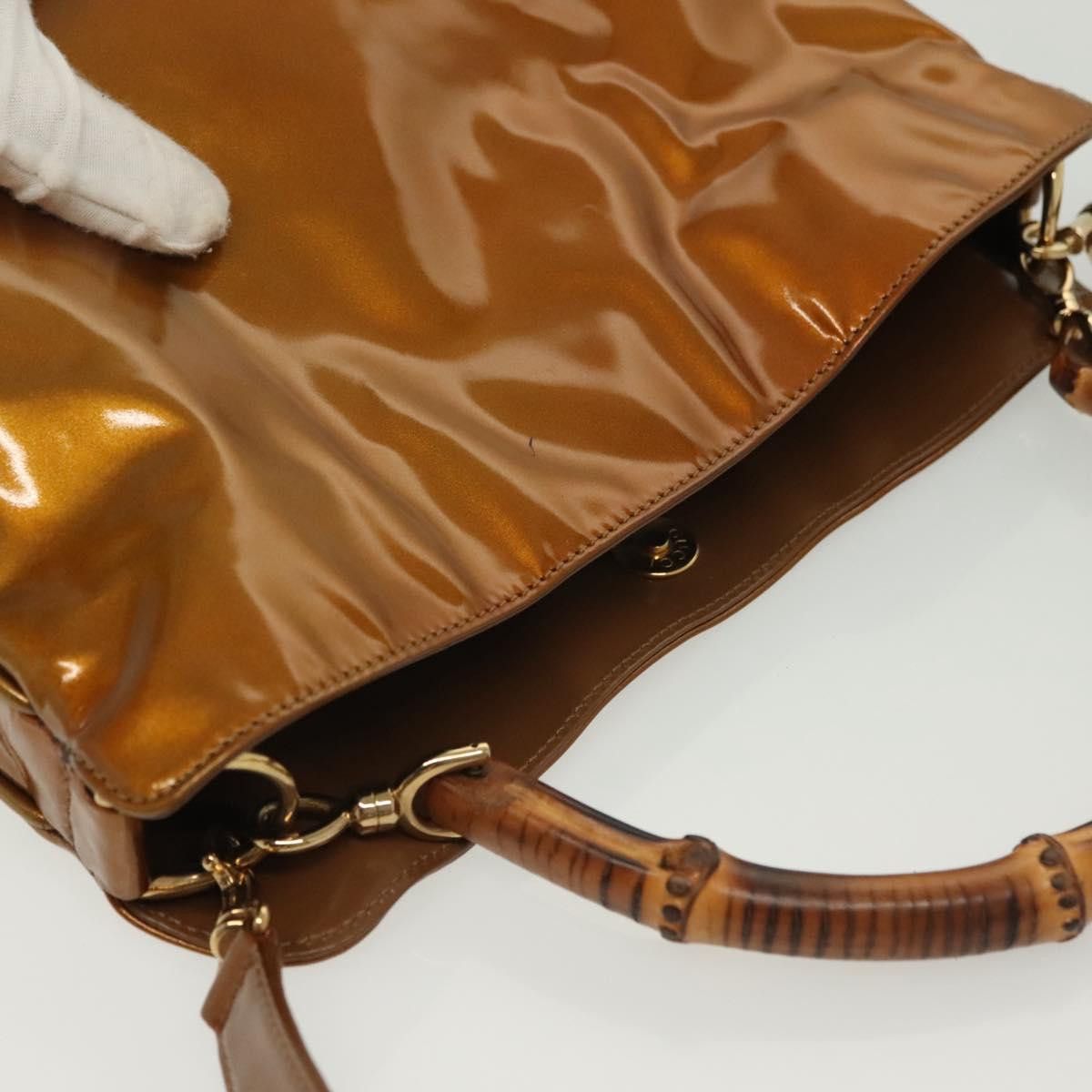 Gucci GUCCI Bamboo Hand Bag Patent Leather Gold 001 1705 001 1705 Size ONE SIZE - 4 Thumbnail