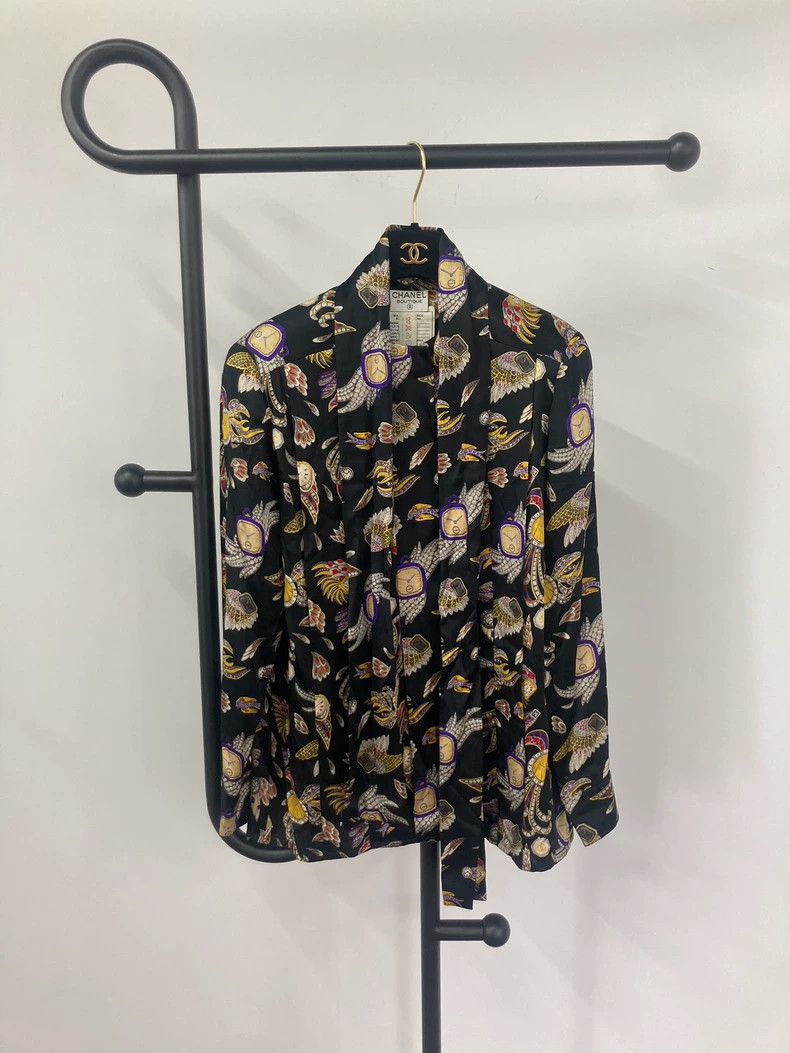 Chanel Chanel Vintage Black Silk Printed Shirt - dmc Size US M / EU 48-50 / 2 - 1 Thumbnail